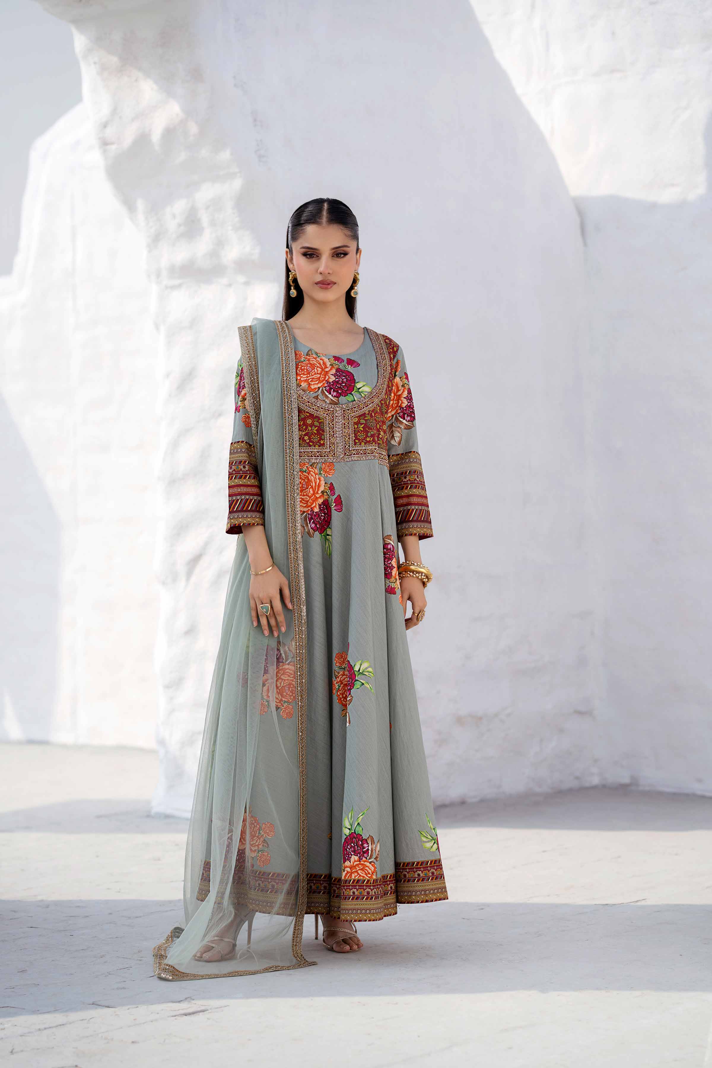 2 Piece - Printed Embroidered Suit - KPS25-02