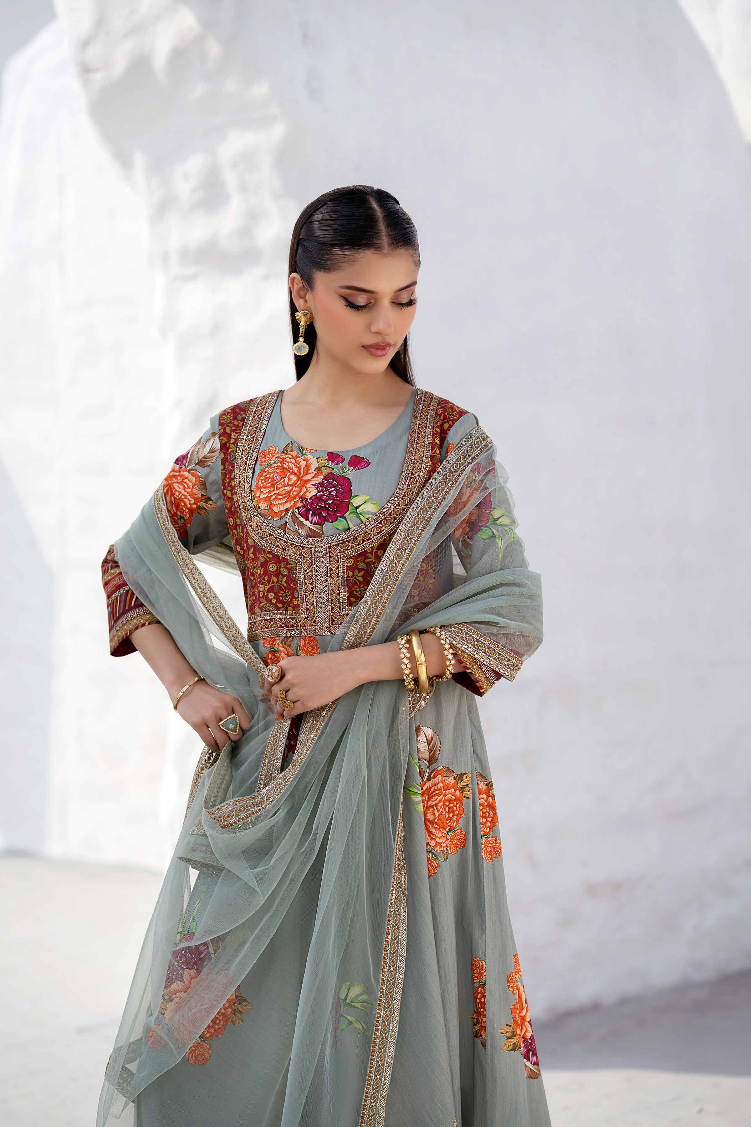 2 Piece - Printed Embroidered Suit - KPS25-02