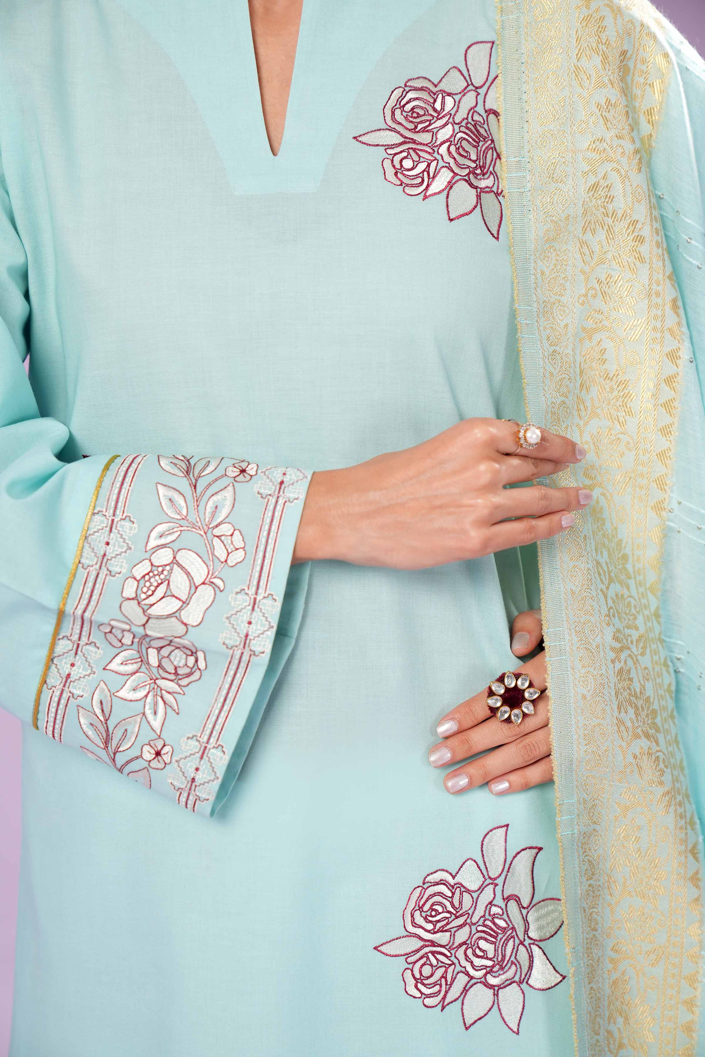 2 Piece - Printed Embroidered Suit - PE24-136