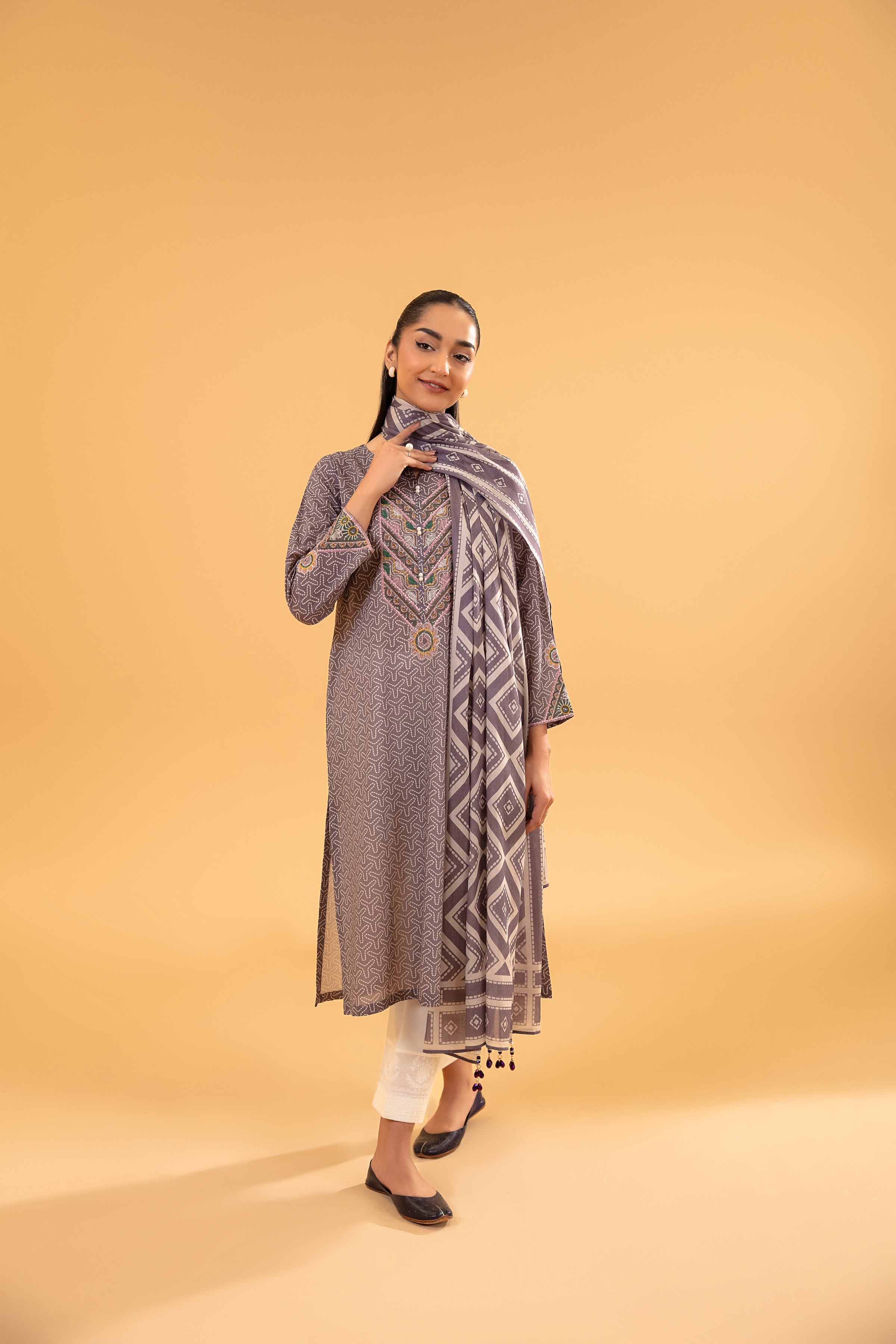 2 Piece - Printed Embroidered Suit - PE24-252