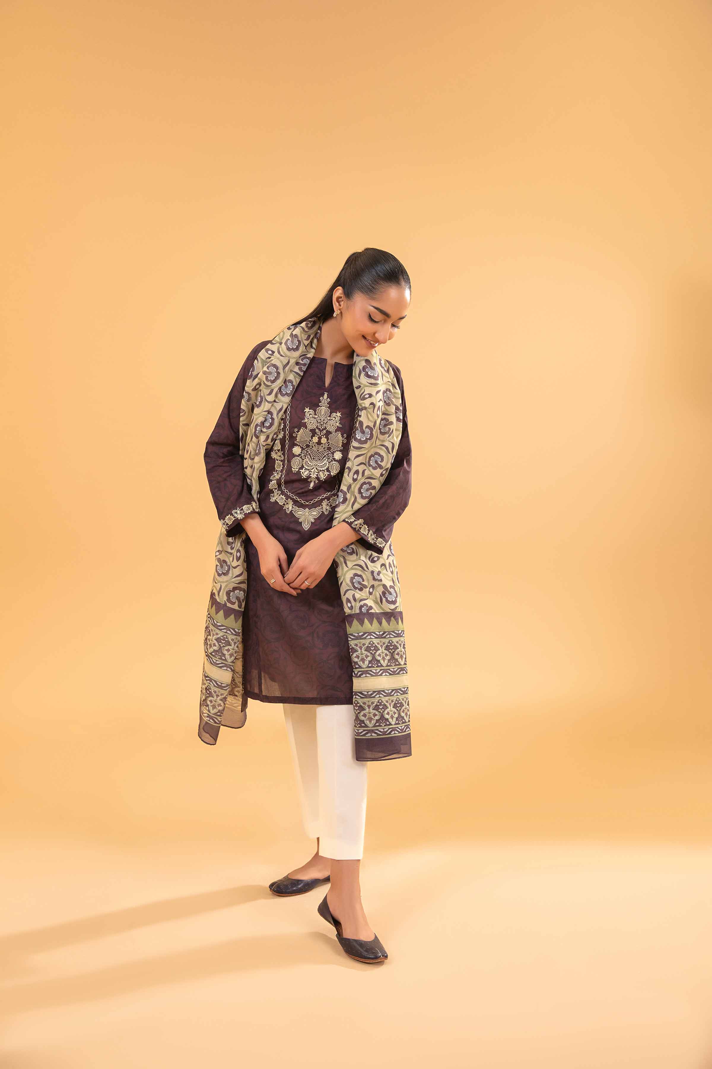 2 Piece - Printed Embroidered Suit - PE24-259