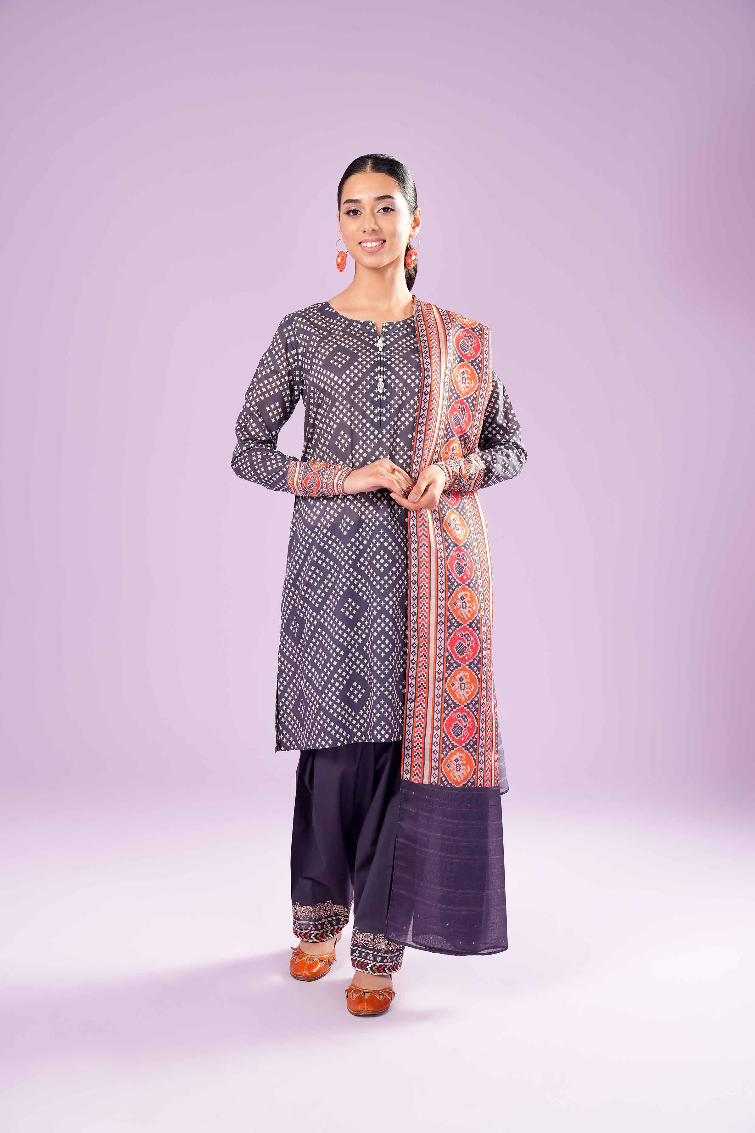 3 Piece - Printed Embroidered Suit - PE24-383