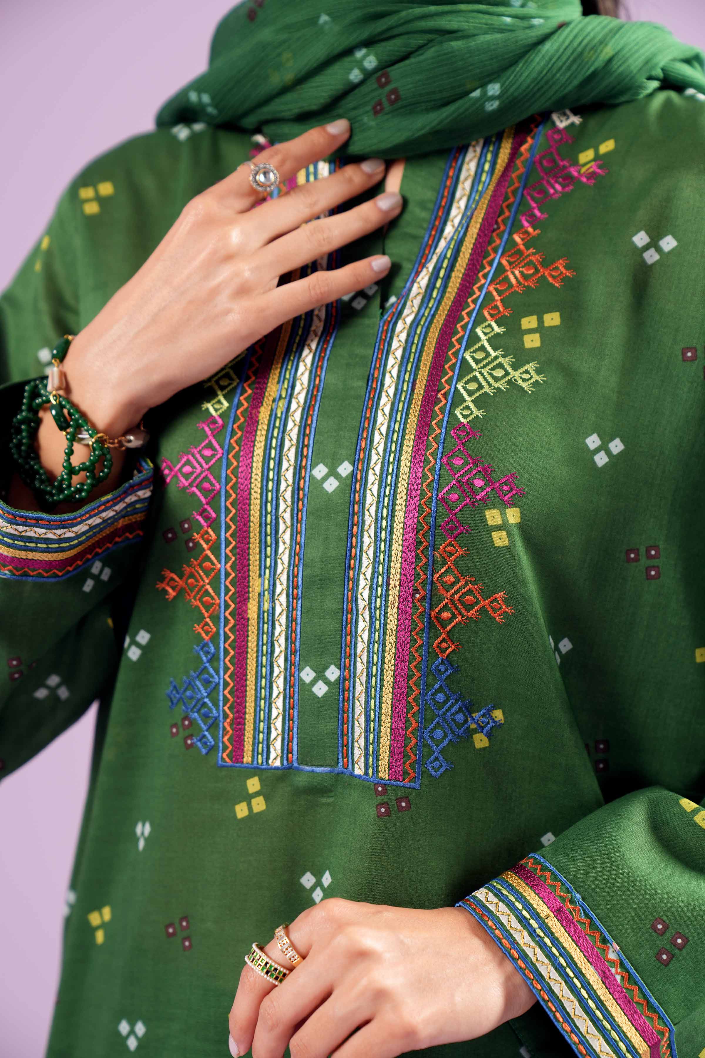 3 Piece - Printed Embroidered Suit - PE24-385