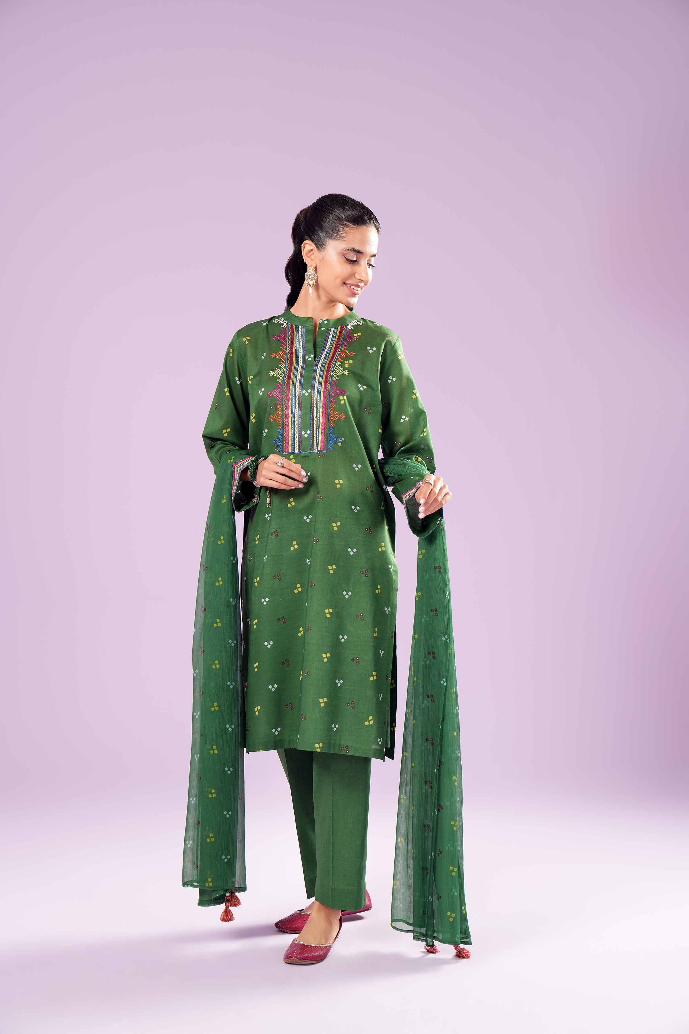 3 Piece - Printed Embroidered Suit - PE24-385