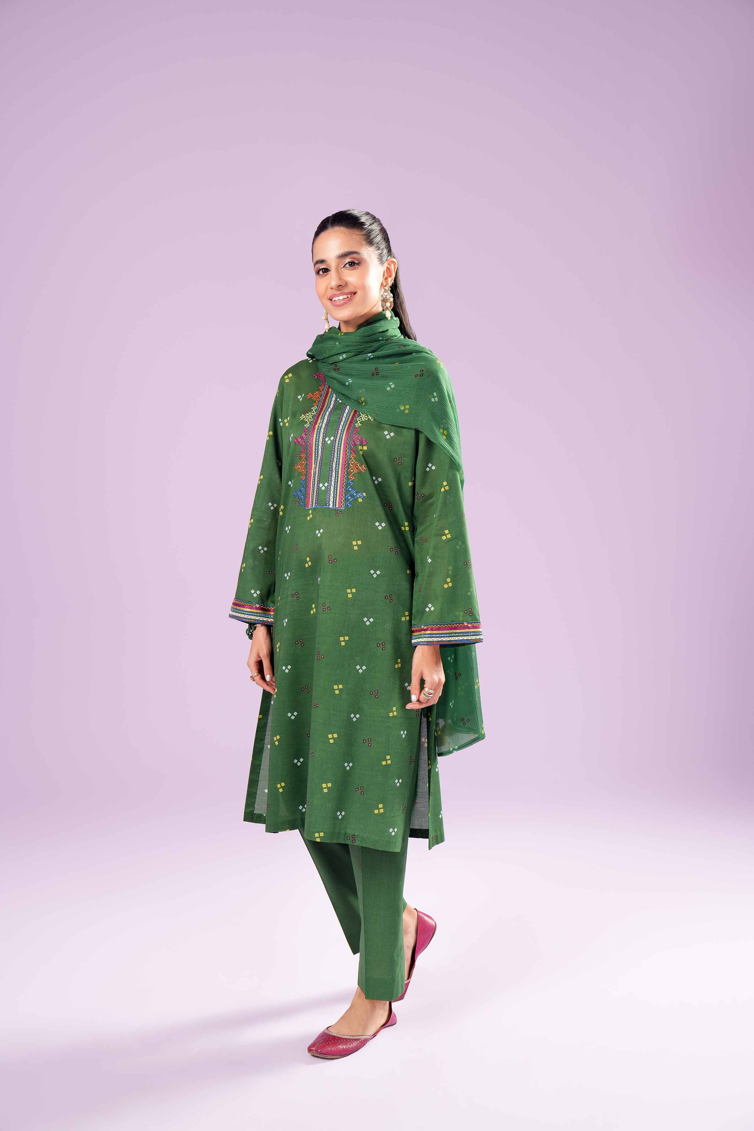 3 Piece - Printed Embroidered Suit - PE24-385