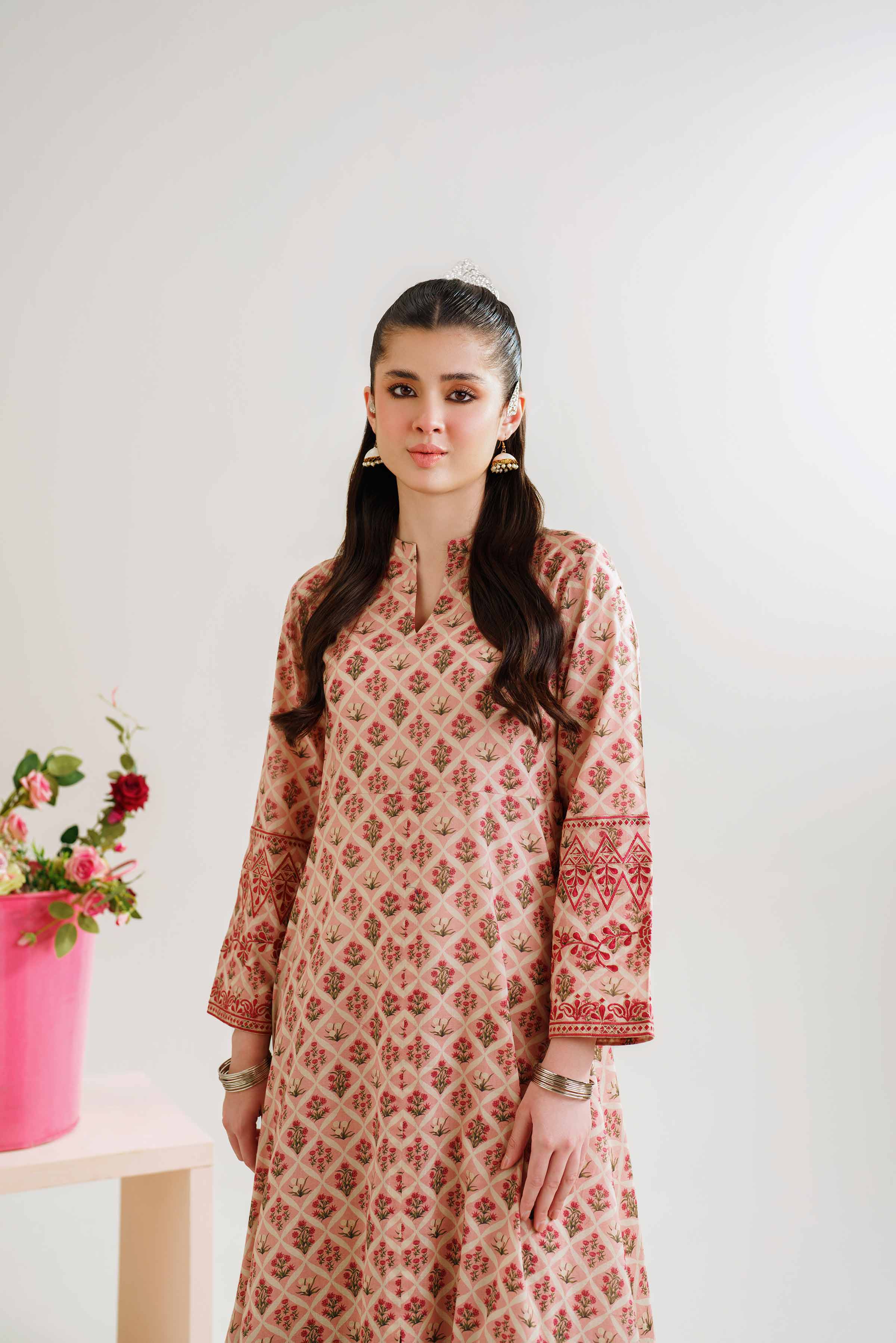 Printed Embroidered Dress - PE24-390