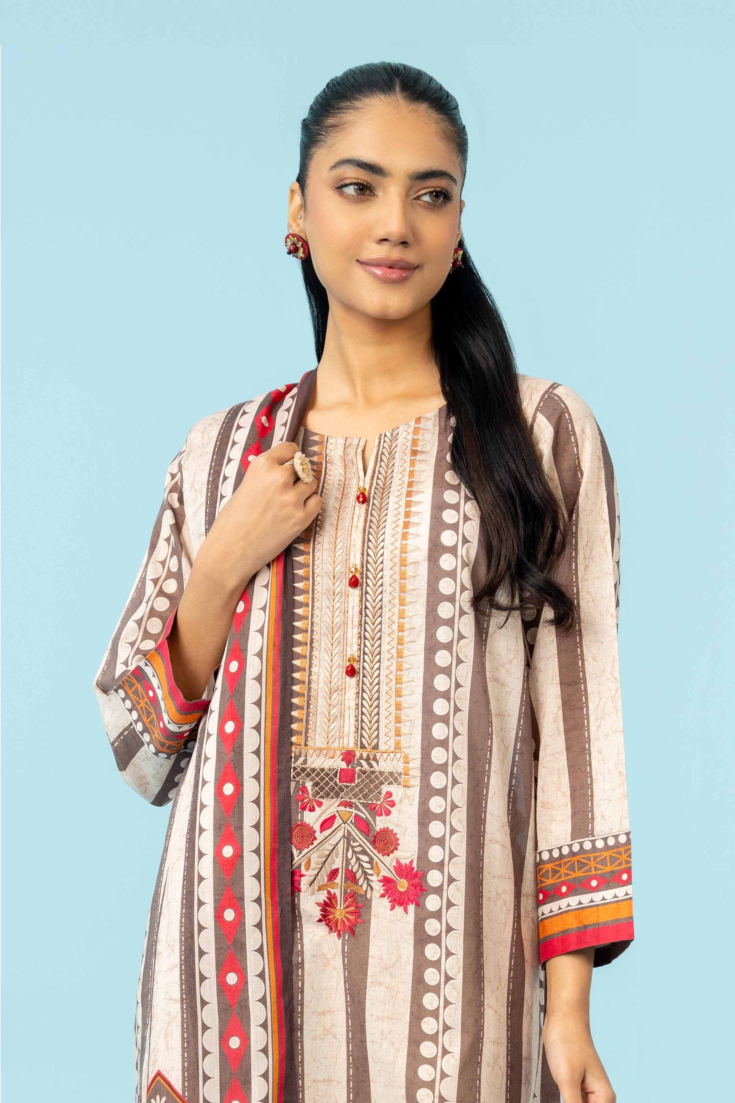 2 Piece - Printed Embroidered Suit - PE24-407