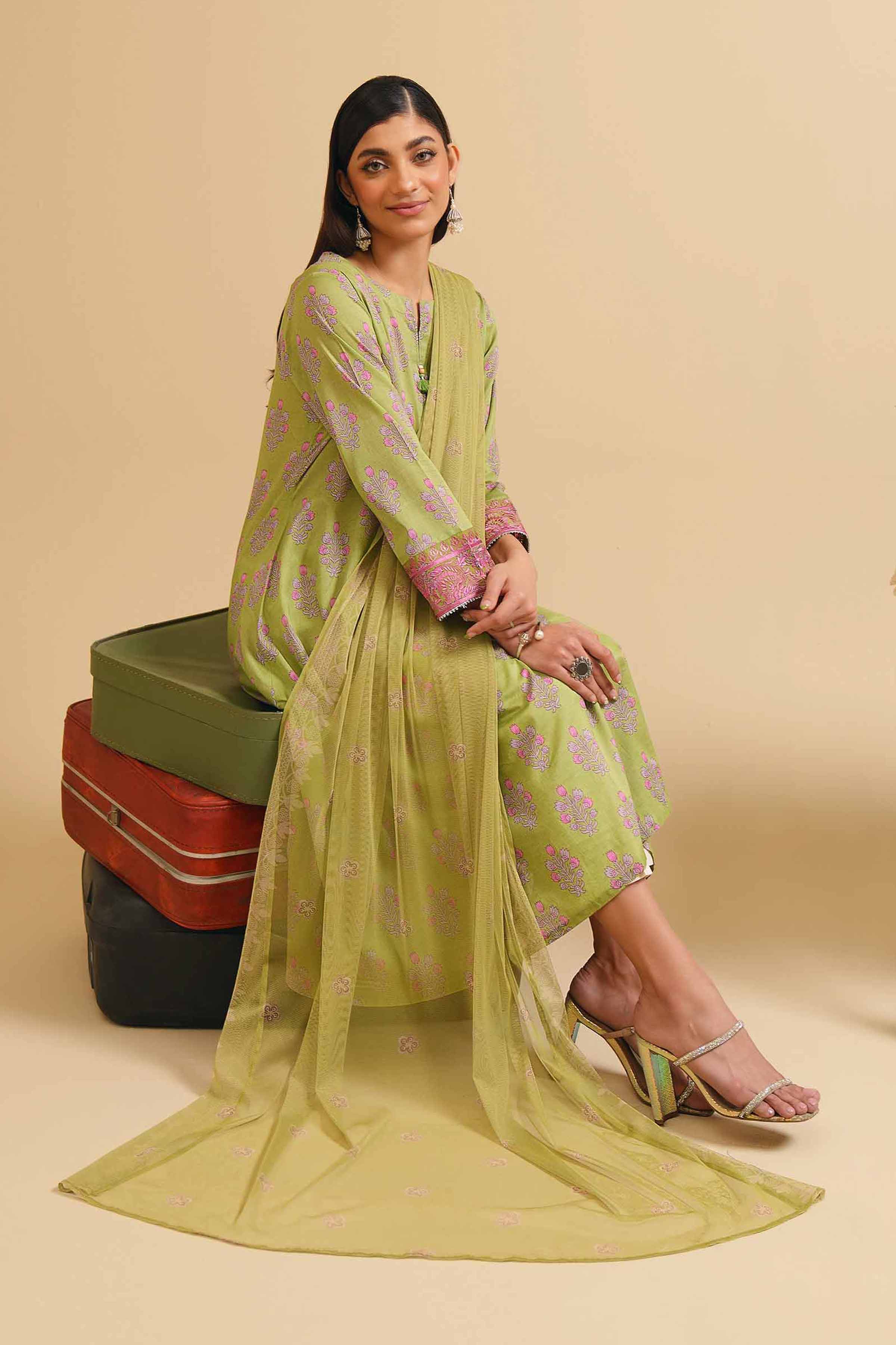 2 Piece - Printed Embroidered Suit - PE24-76