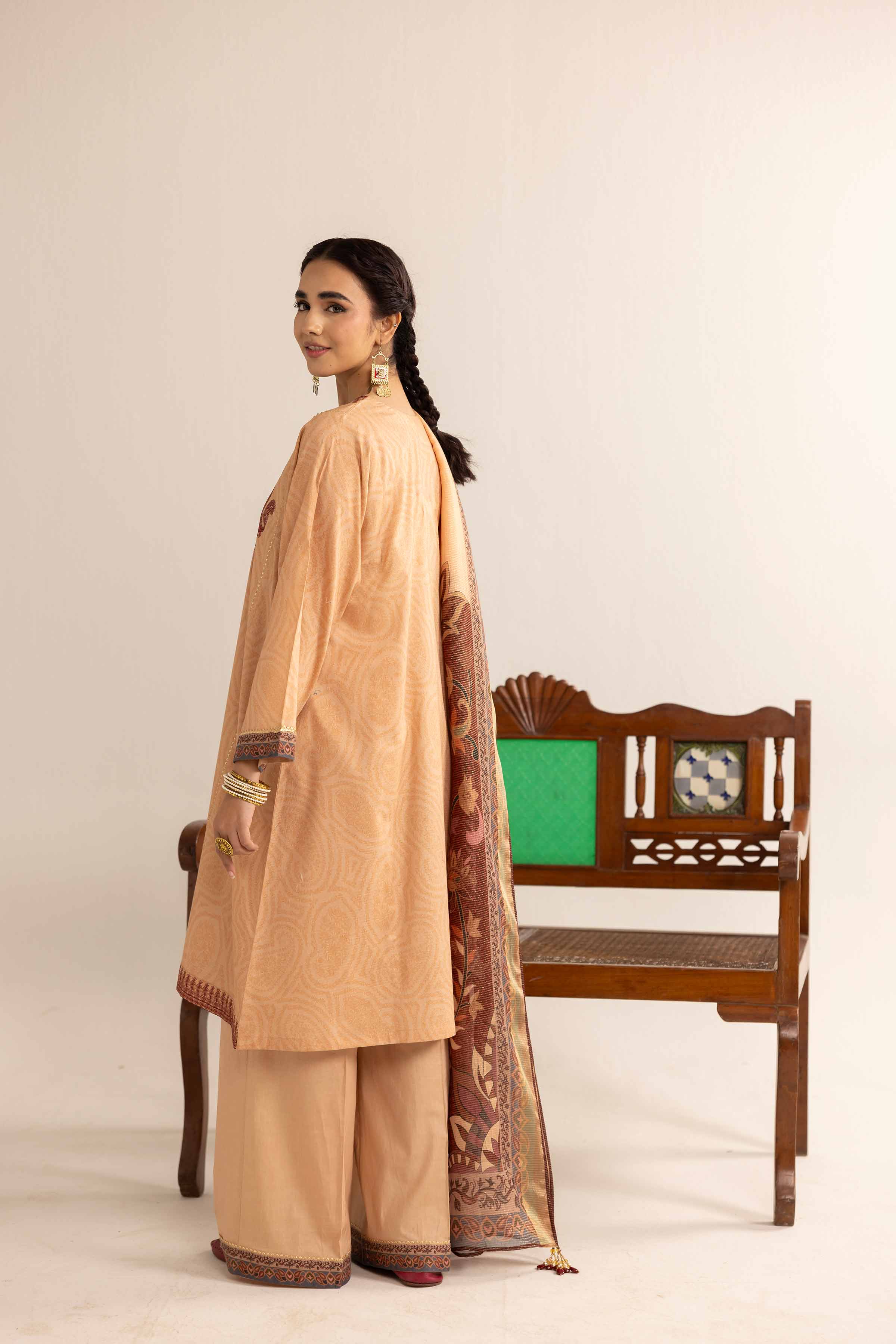 3 Piece - Printed Embroidered Suit - PE25-102