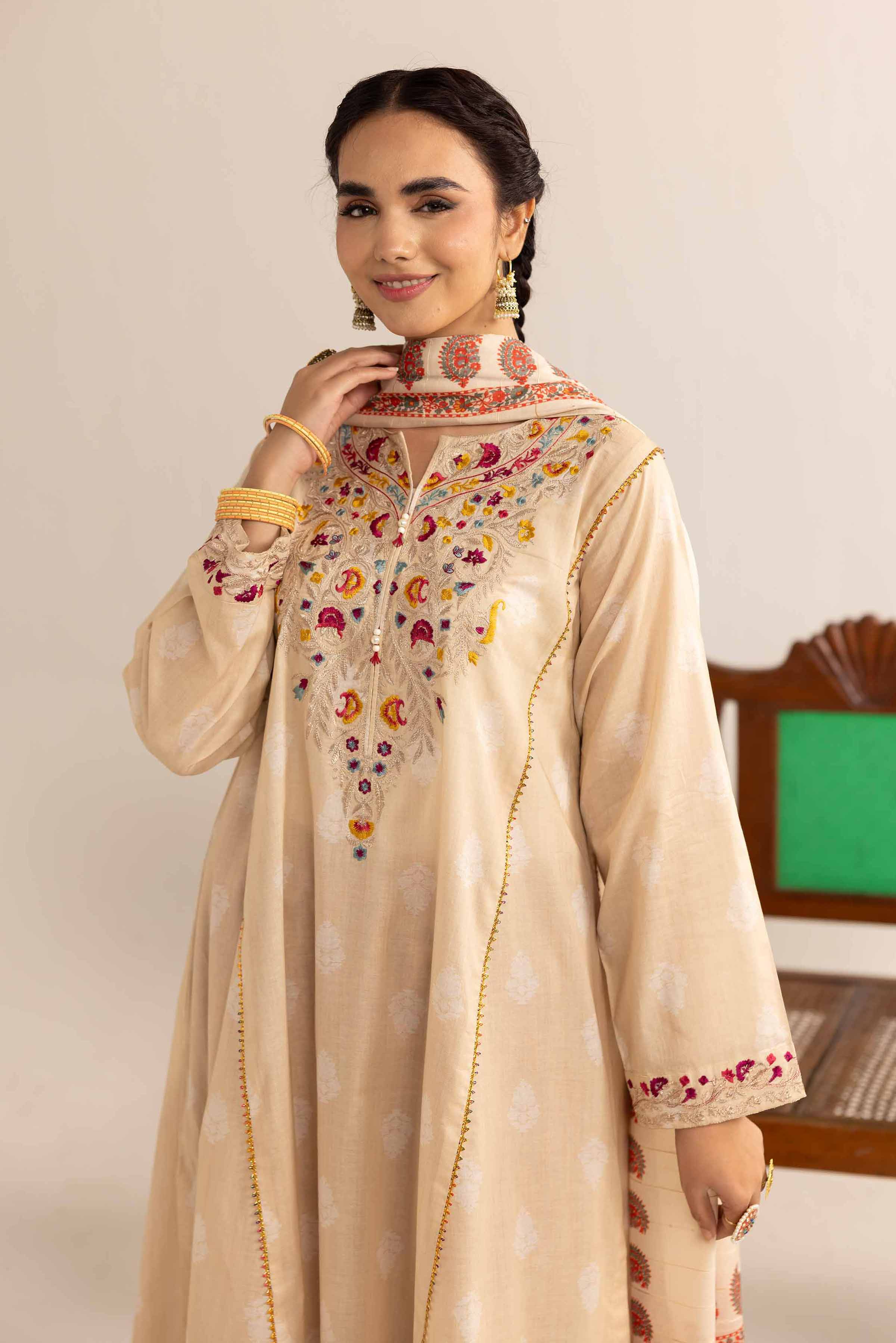 3 Piece - Printed Embroidered Suit - PE25-108
