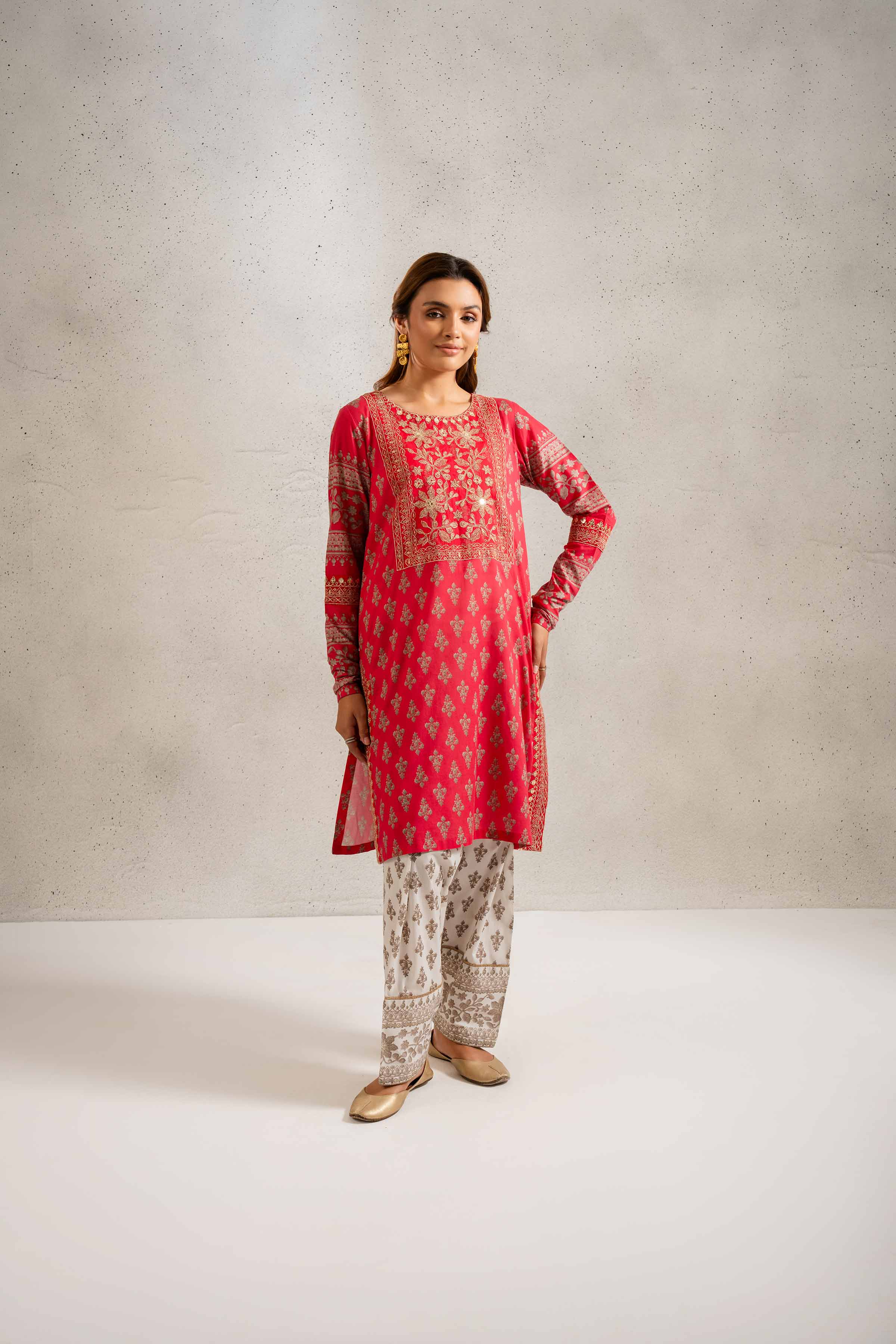 2 Piece - Printed Embroidered Suit - PE25-124