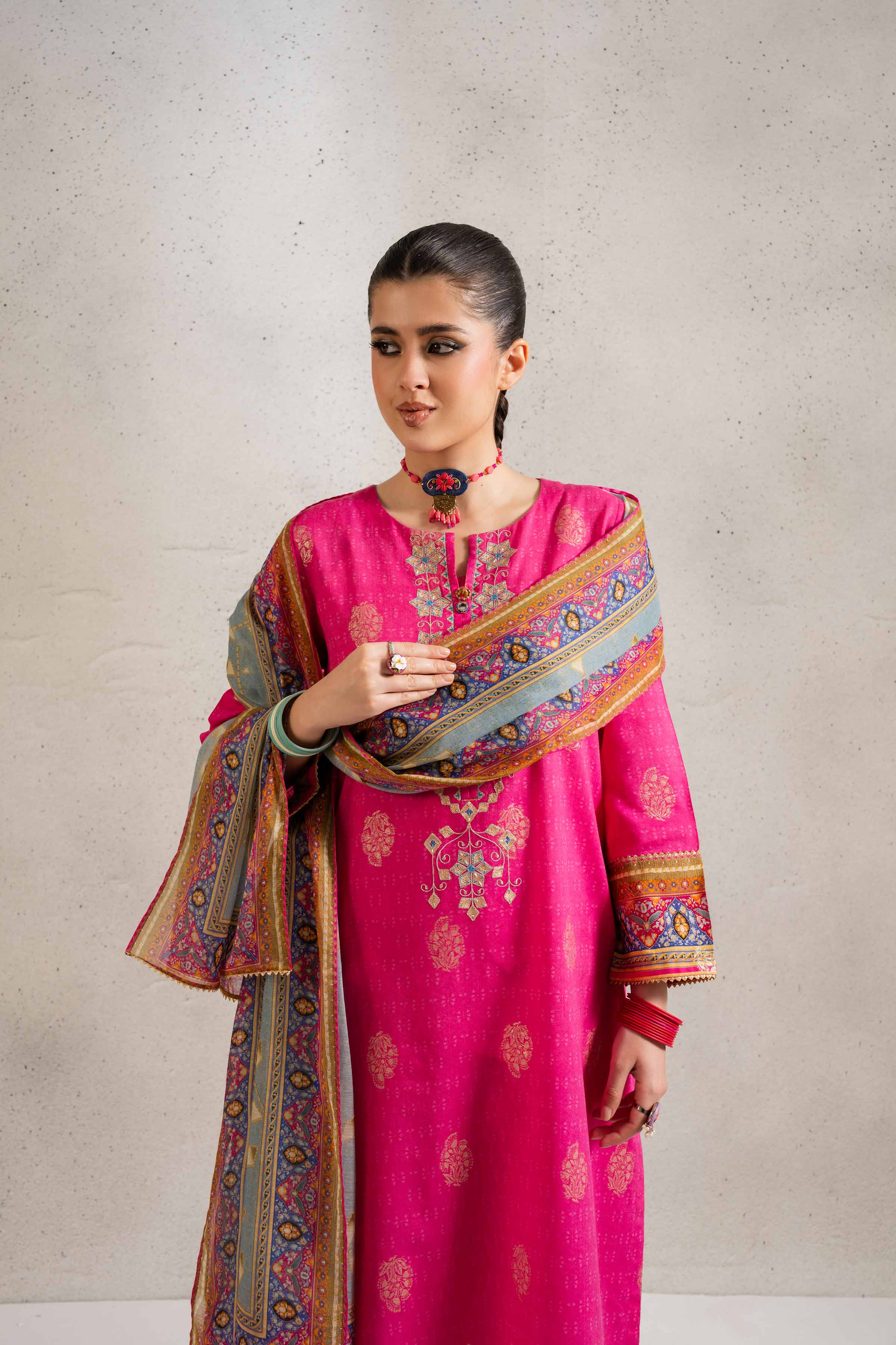 3 Piece - Printed Embroidered Suit - PE25-131