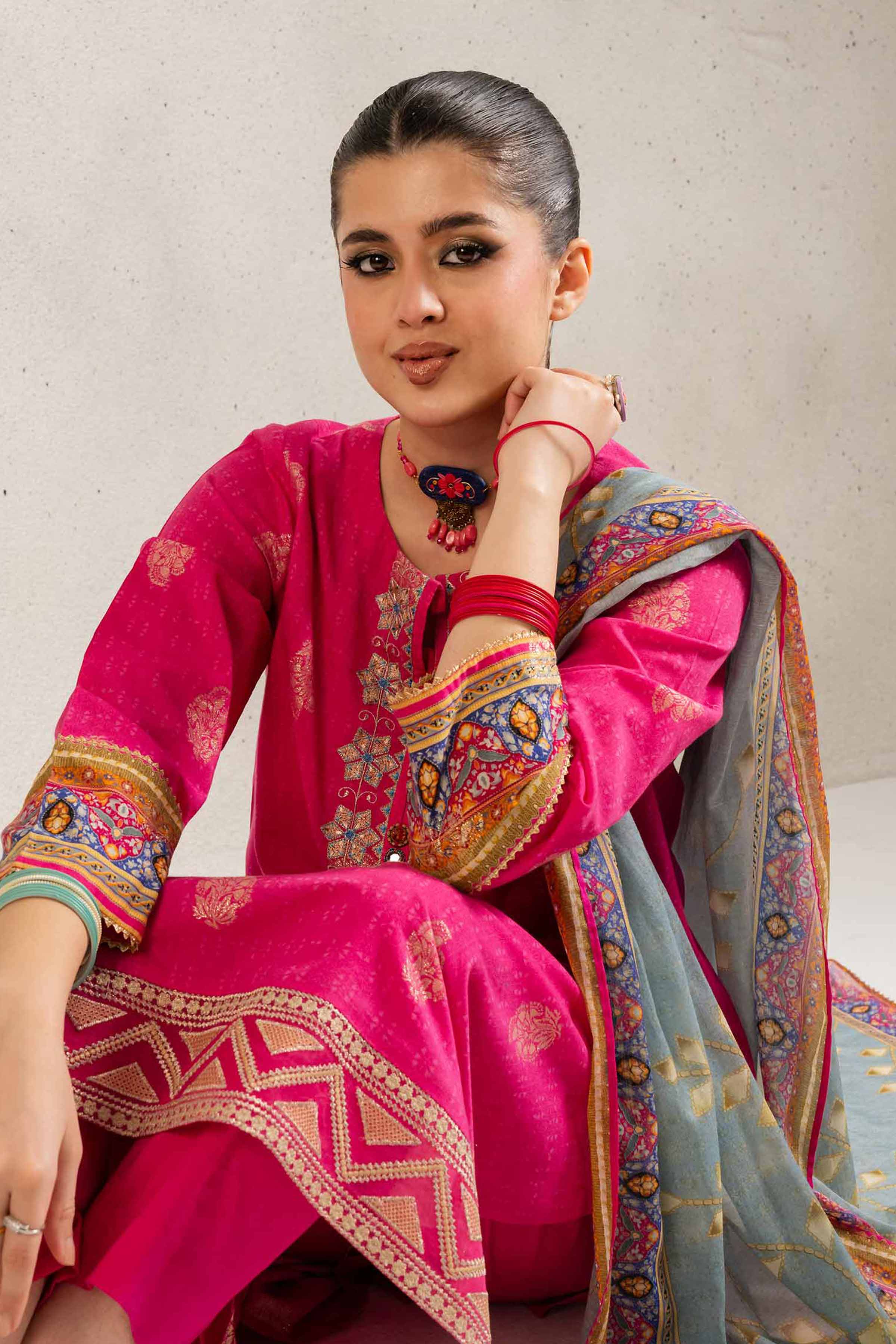 3 Piece - Printed Embroidered Suit - PE25-131