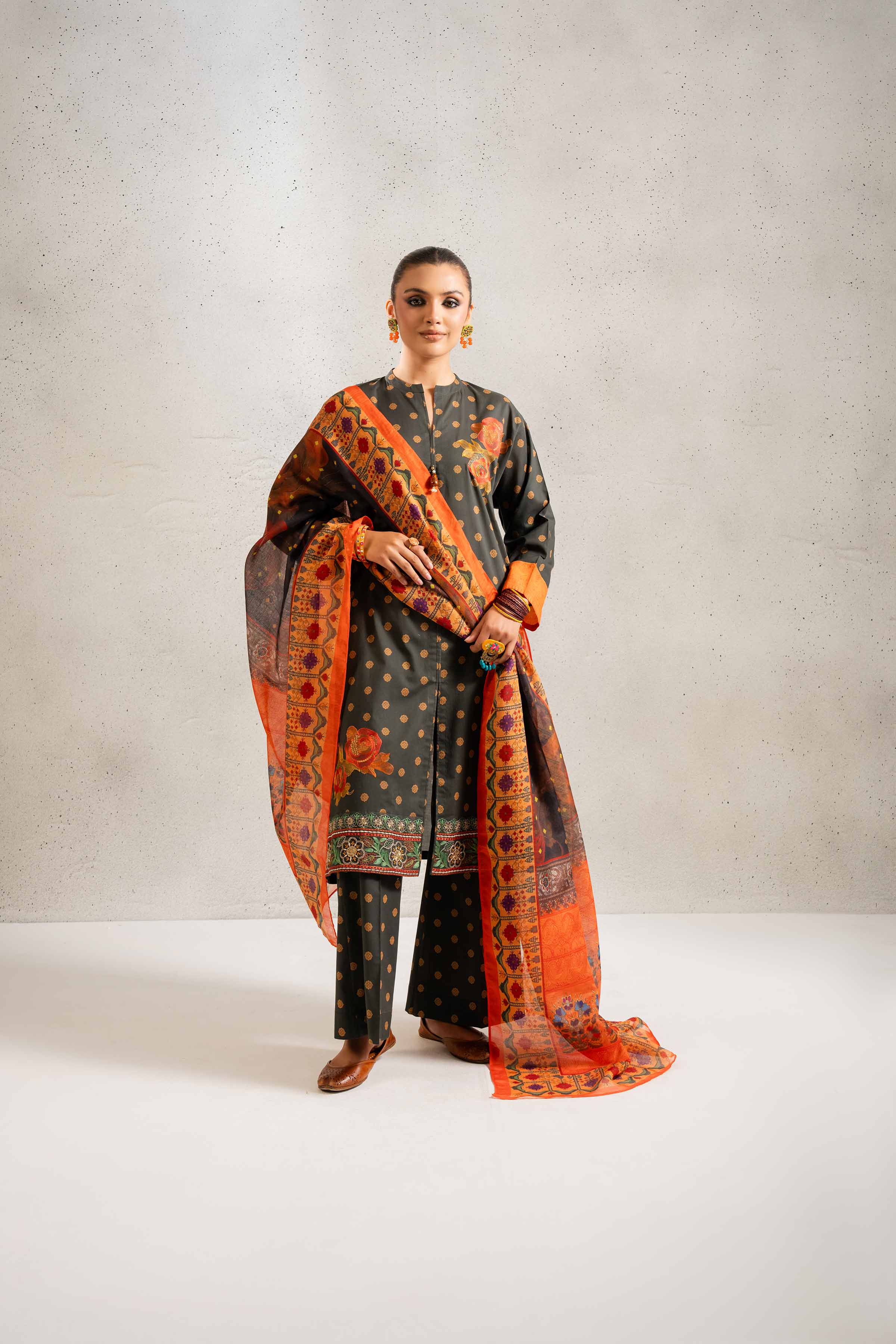 3 Piece - Printed Embroidered Suit - PE25-140