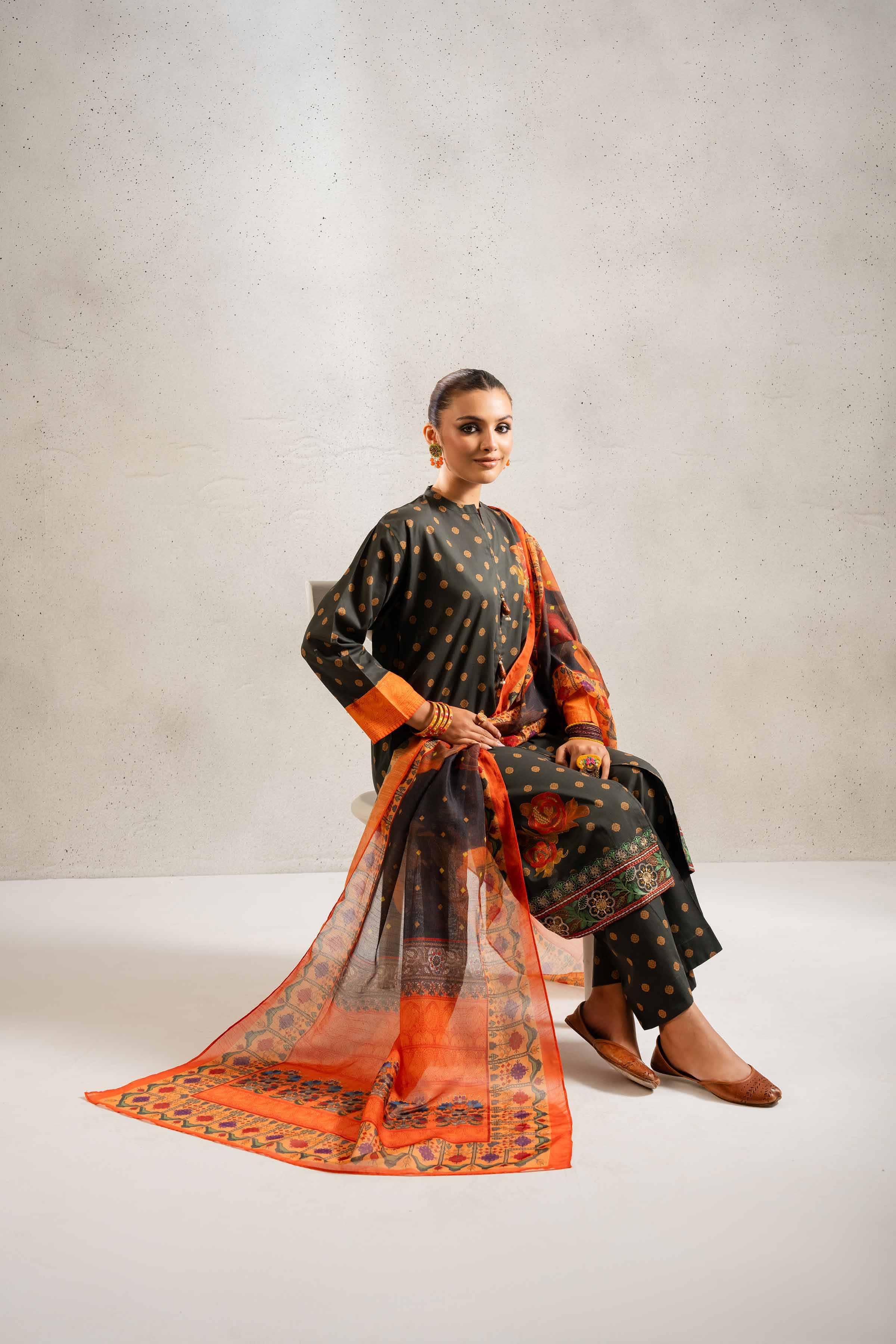 3 Piece - Printed Embroidered Suit - PE25-140