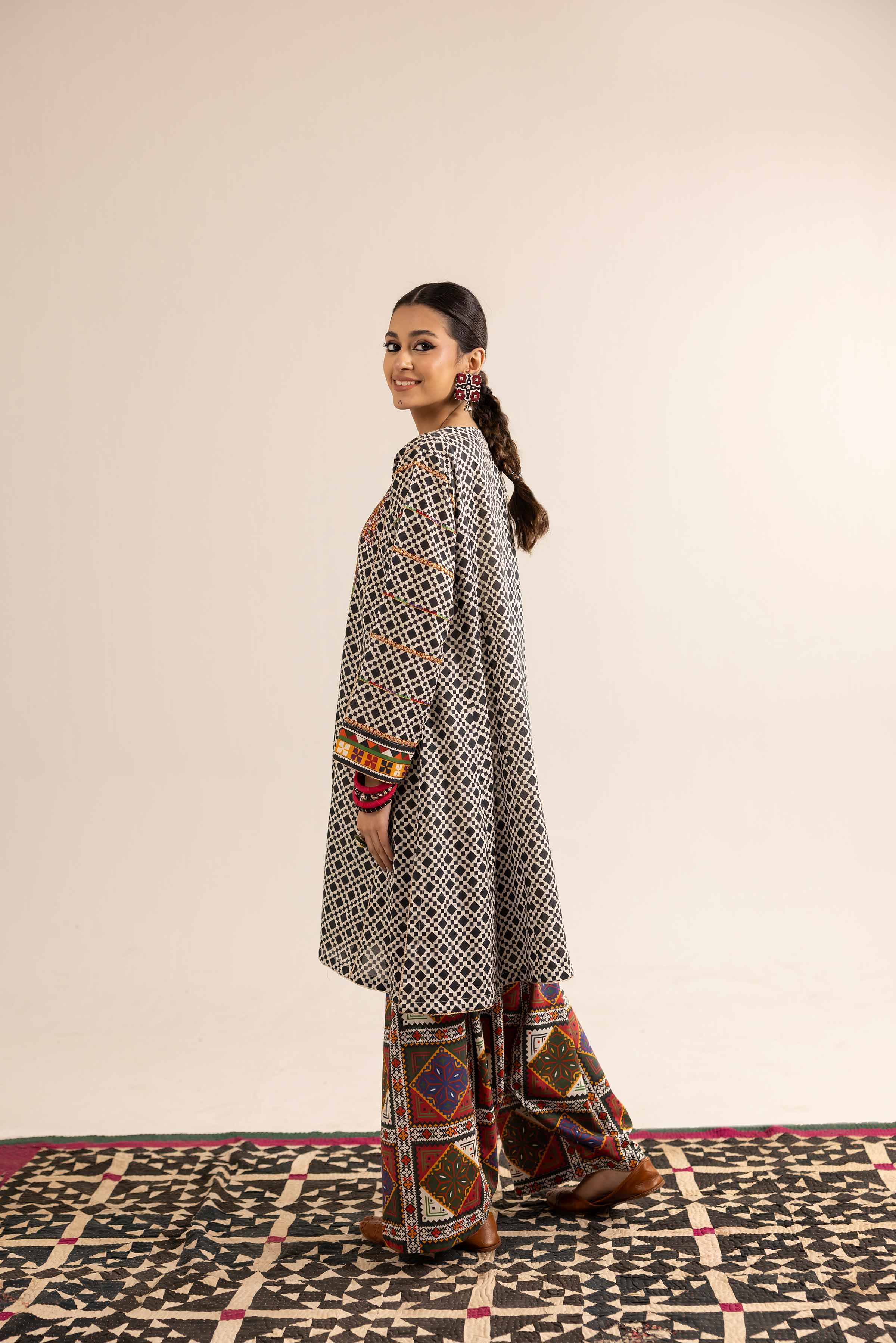 2 Piece - Printed Embroidered Suit - PE25-147