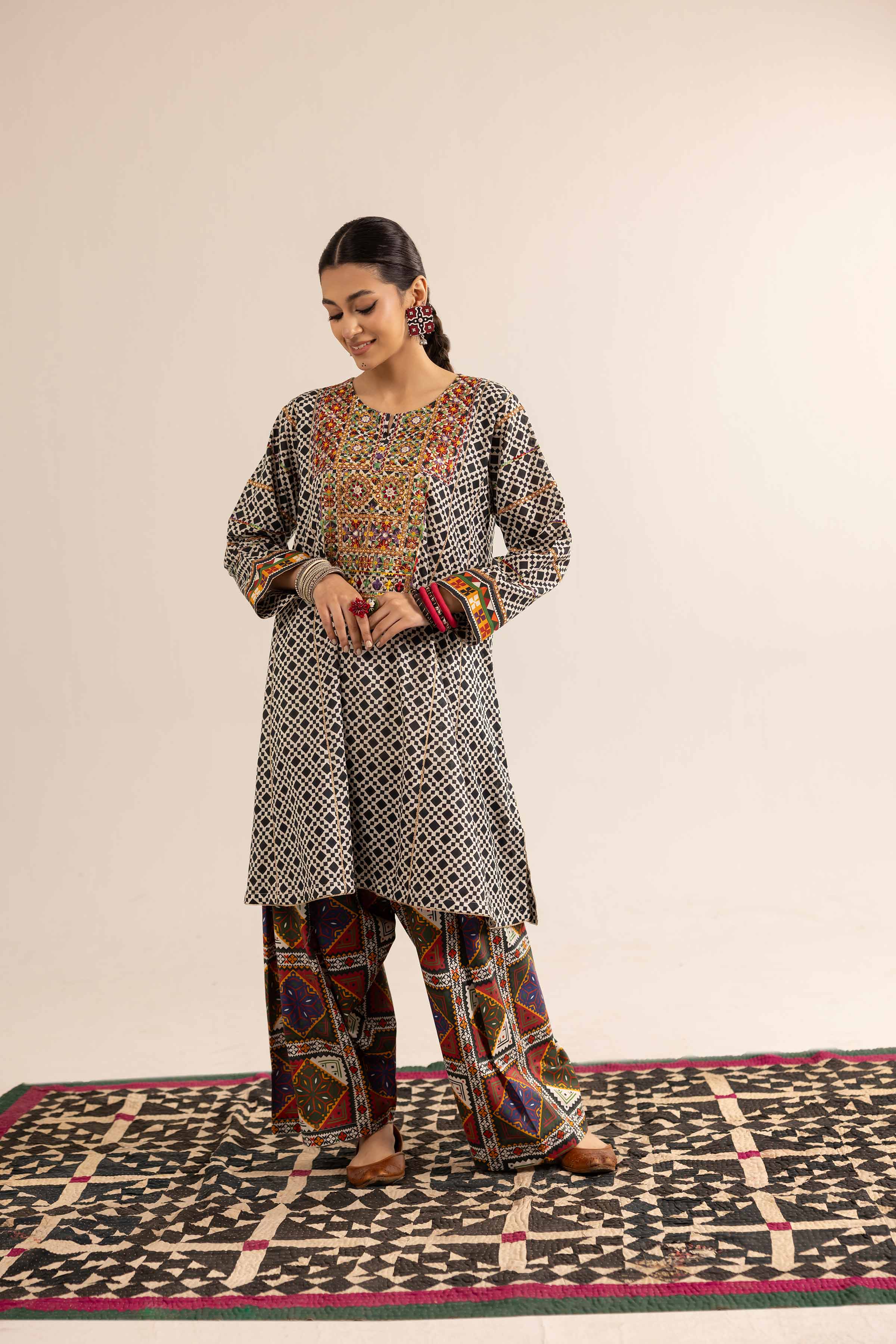 2 Piece - Printed Embroidered Suit - PE25-147
