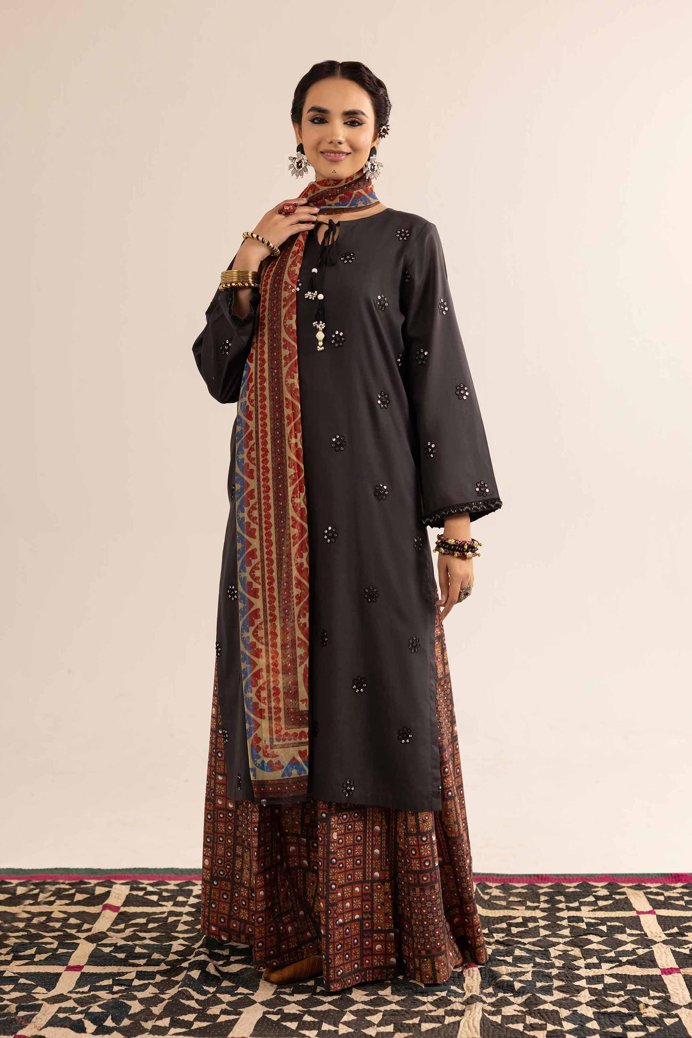 3 Piece - Printed Embroidered Suit - PE25-159