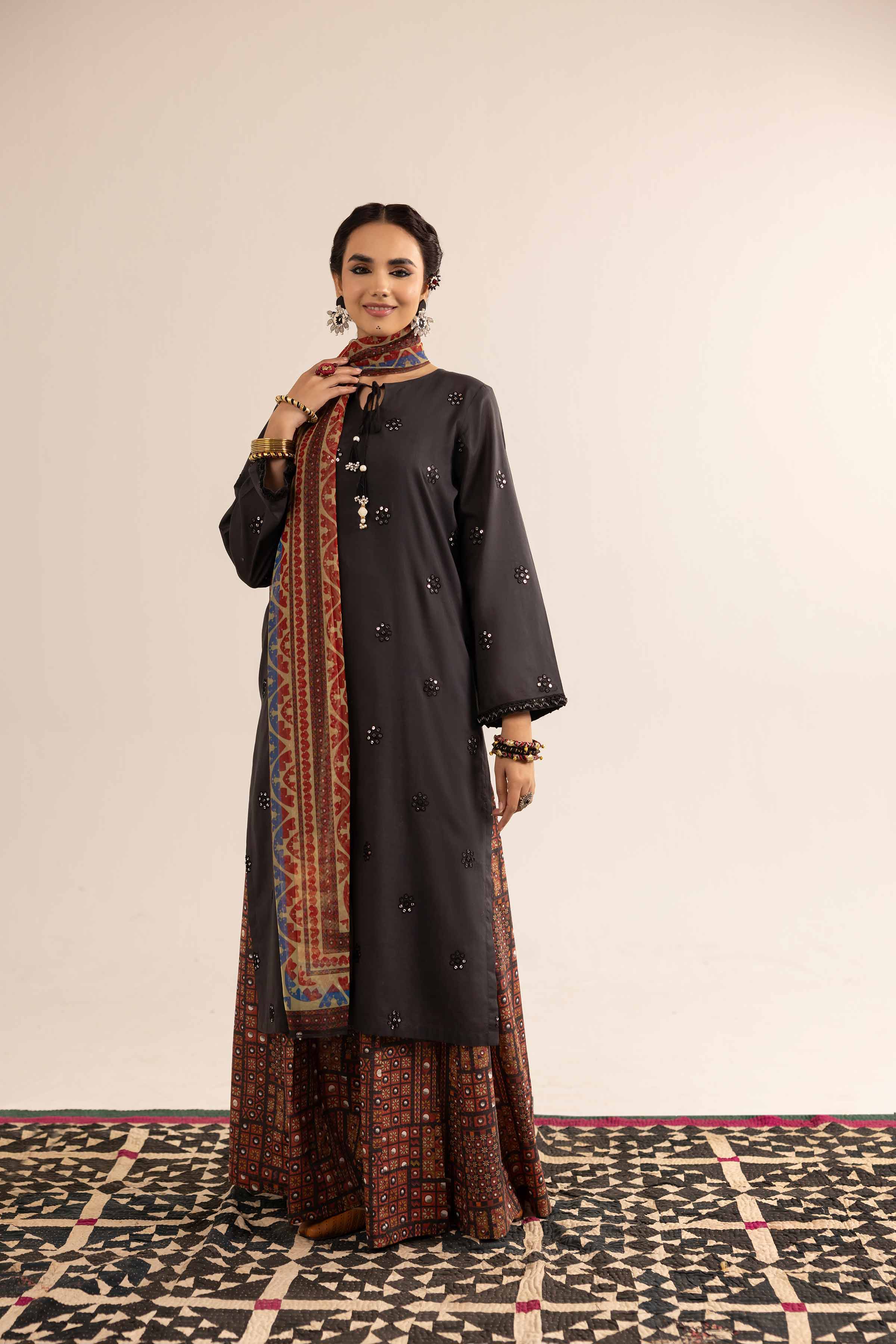 3 Piece - Printed Embroidered Suit - PE25-159