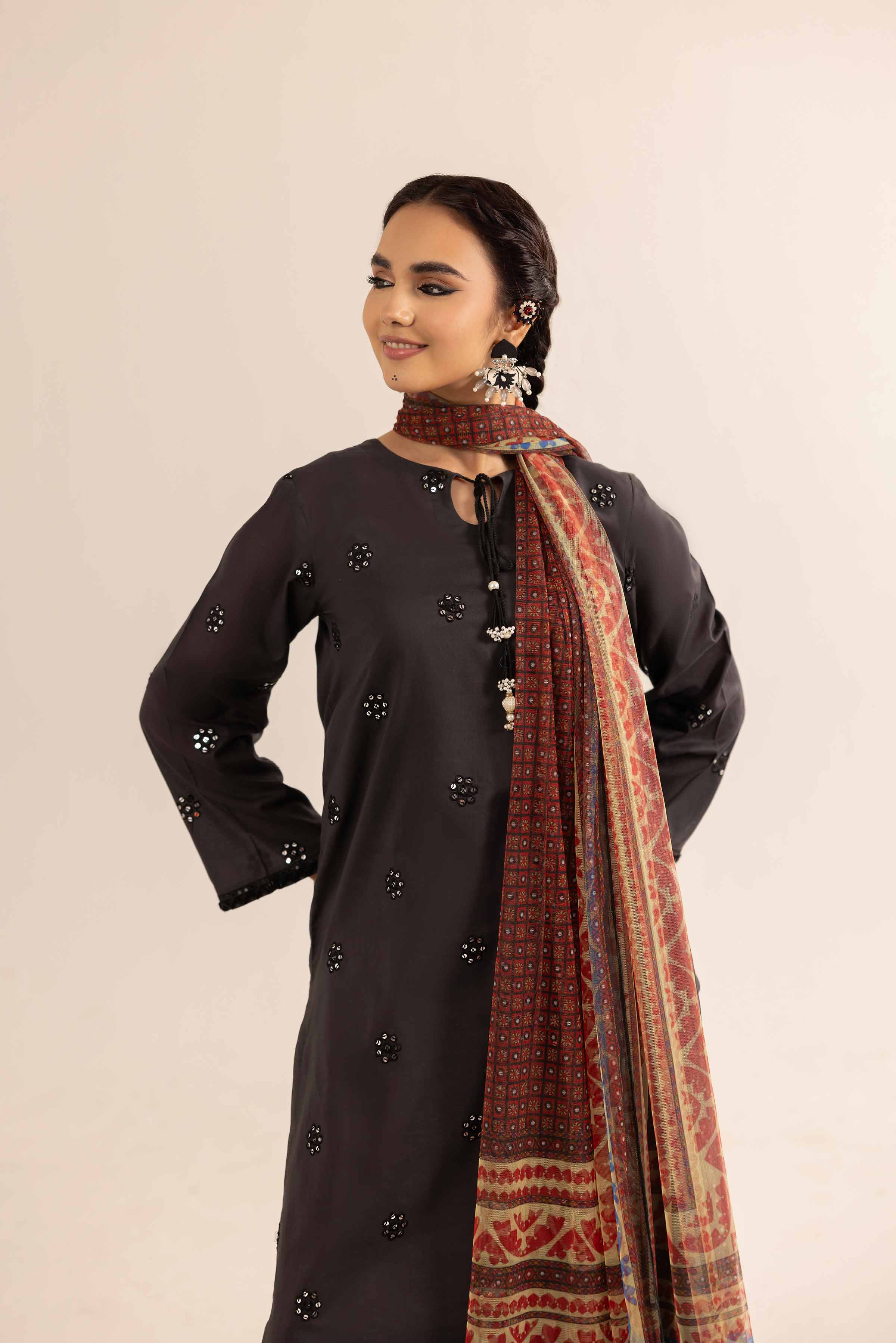3 Piece - Printed Embroidered Suit - PE25-159