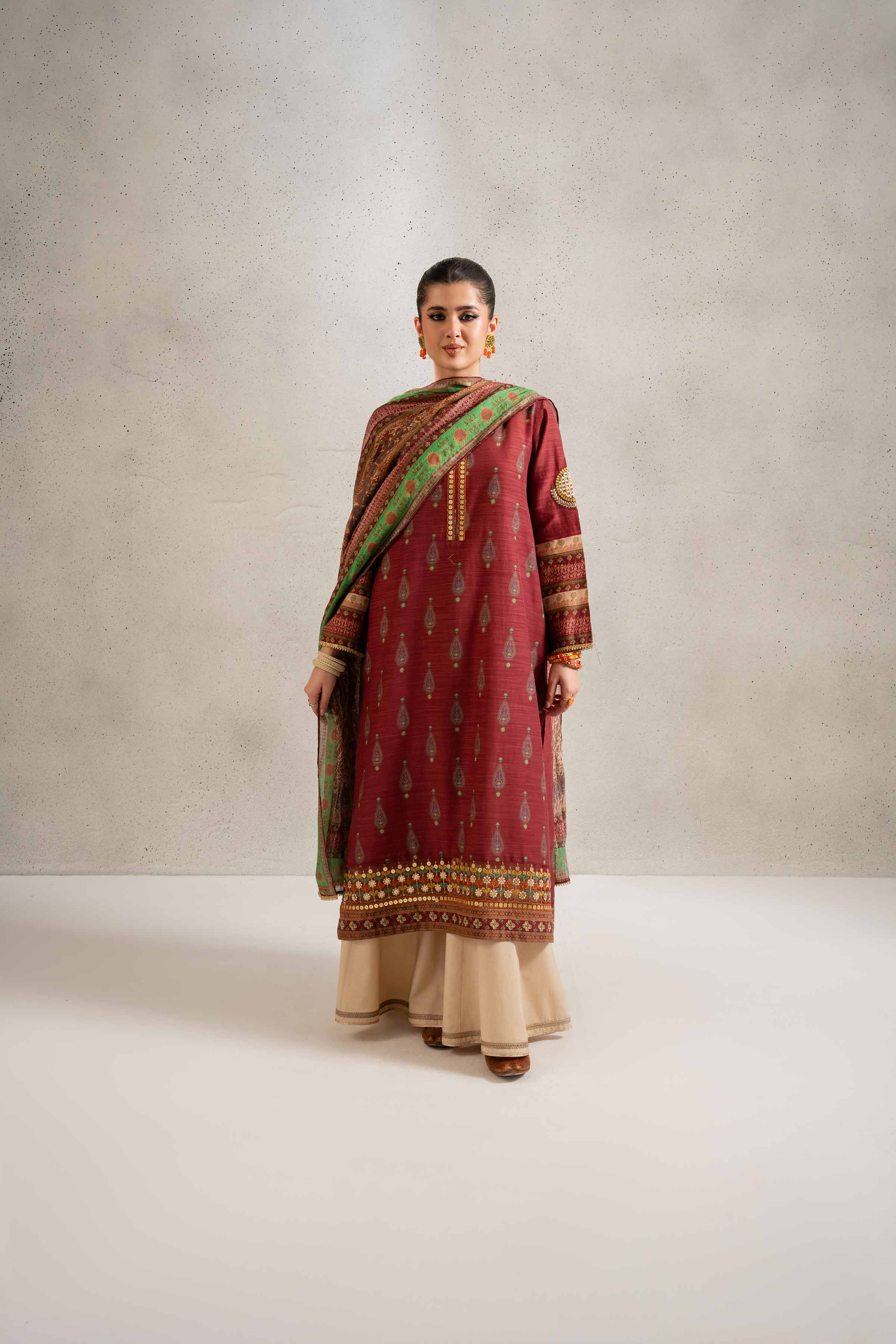 2 Piece - Printed Embroidered Suit - PE25-162