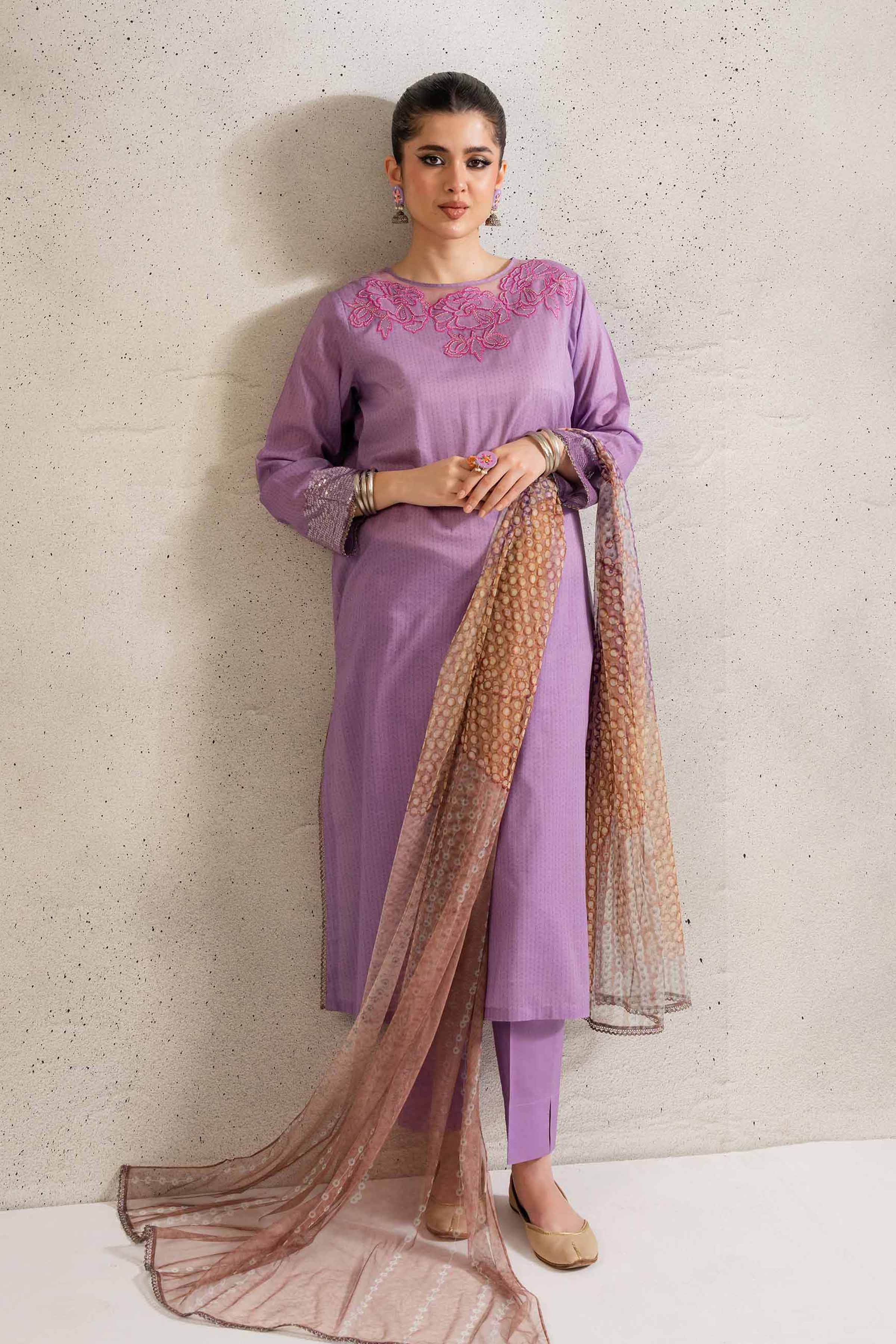 3 Piece - Printed Embroidered Suit - PE25-173