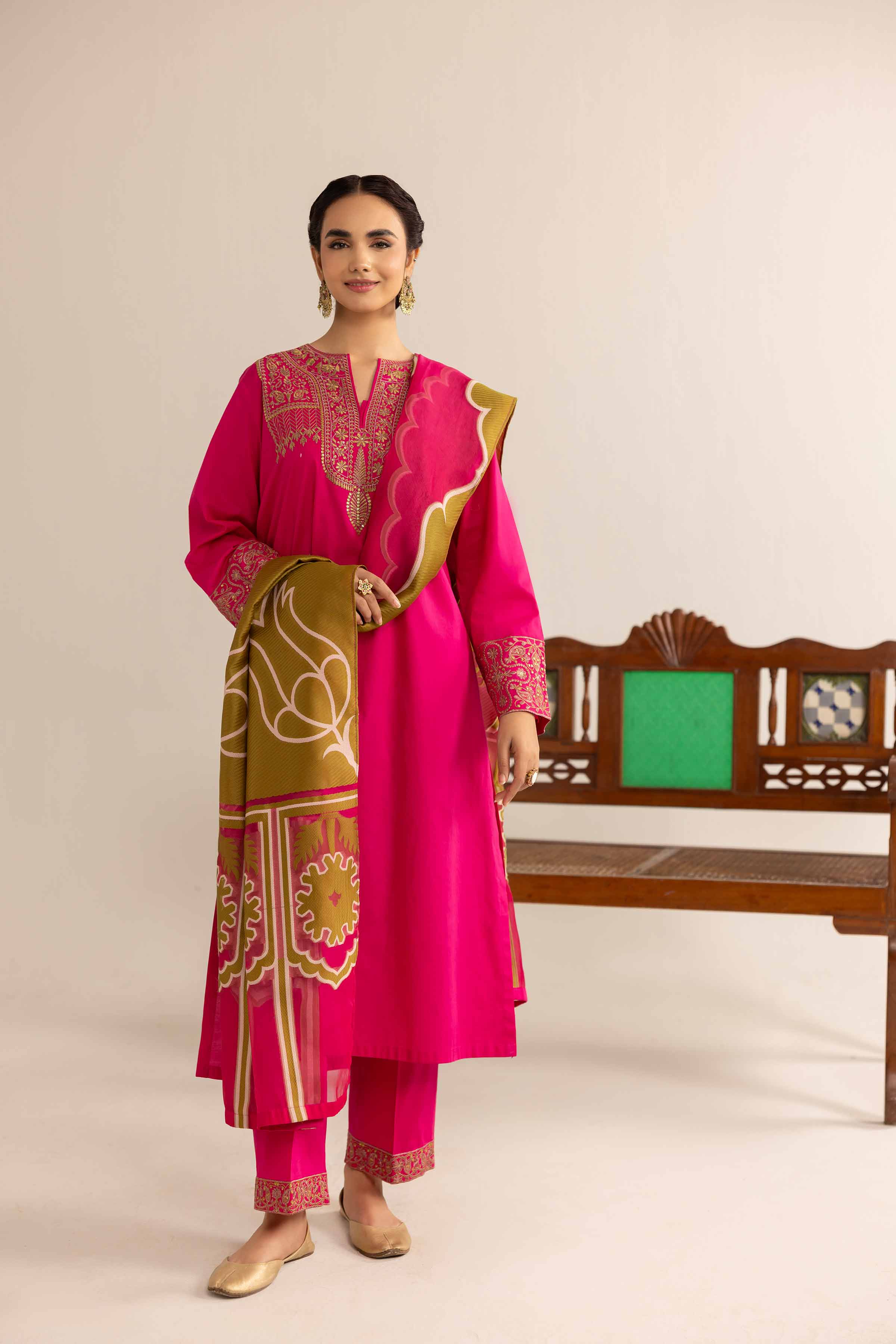 3 Piece - Printed Embroidered Suit - PE25-179