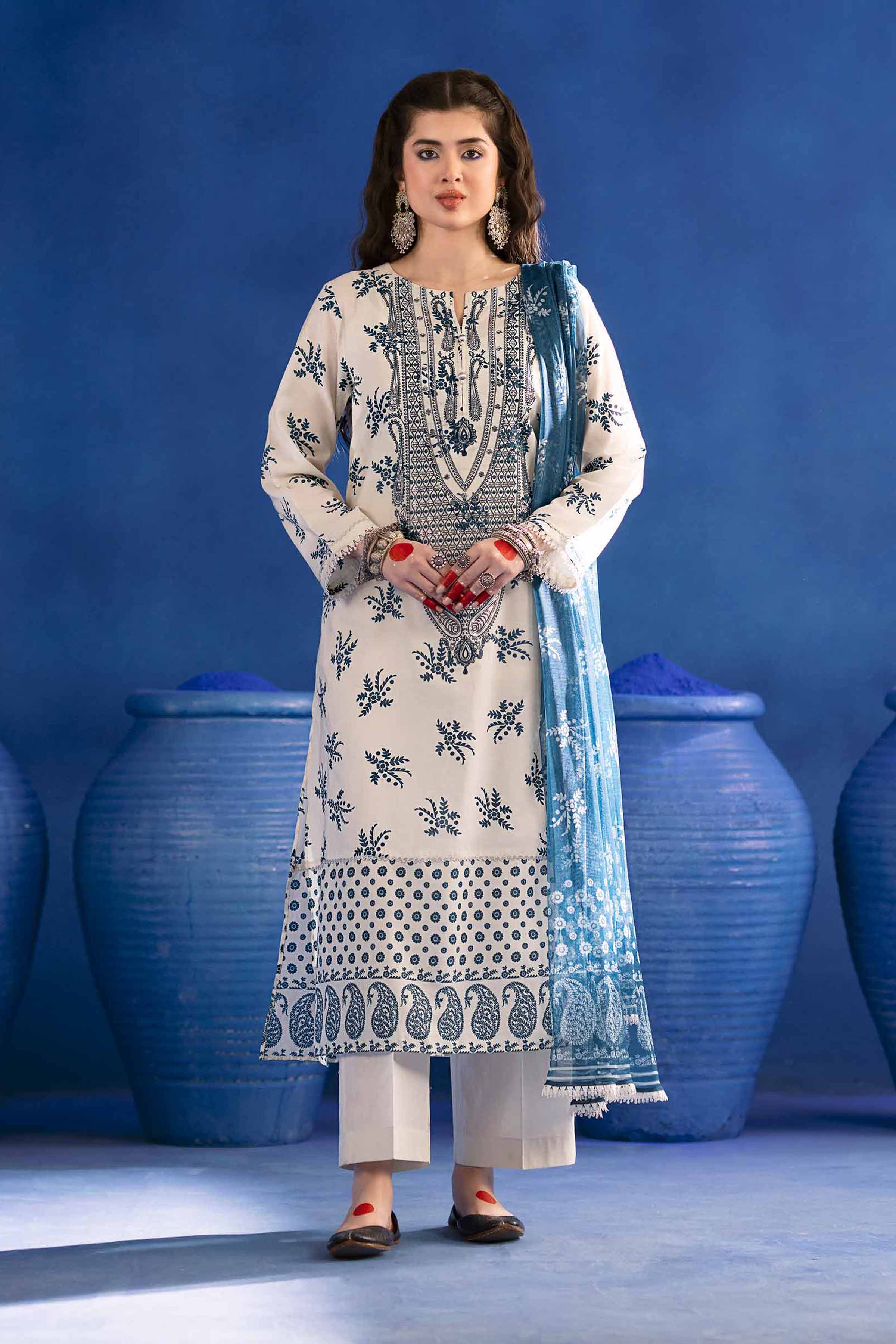 3 Piece - Printed Embroidered Suit - PE25-180