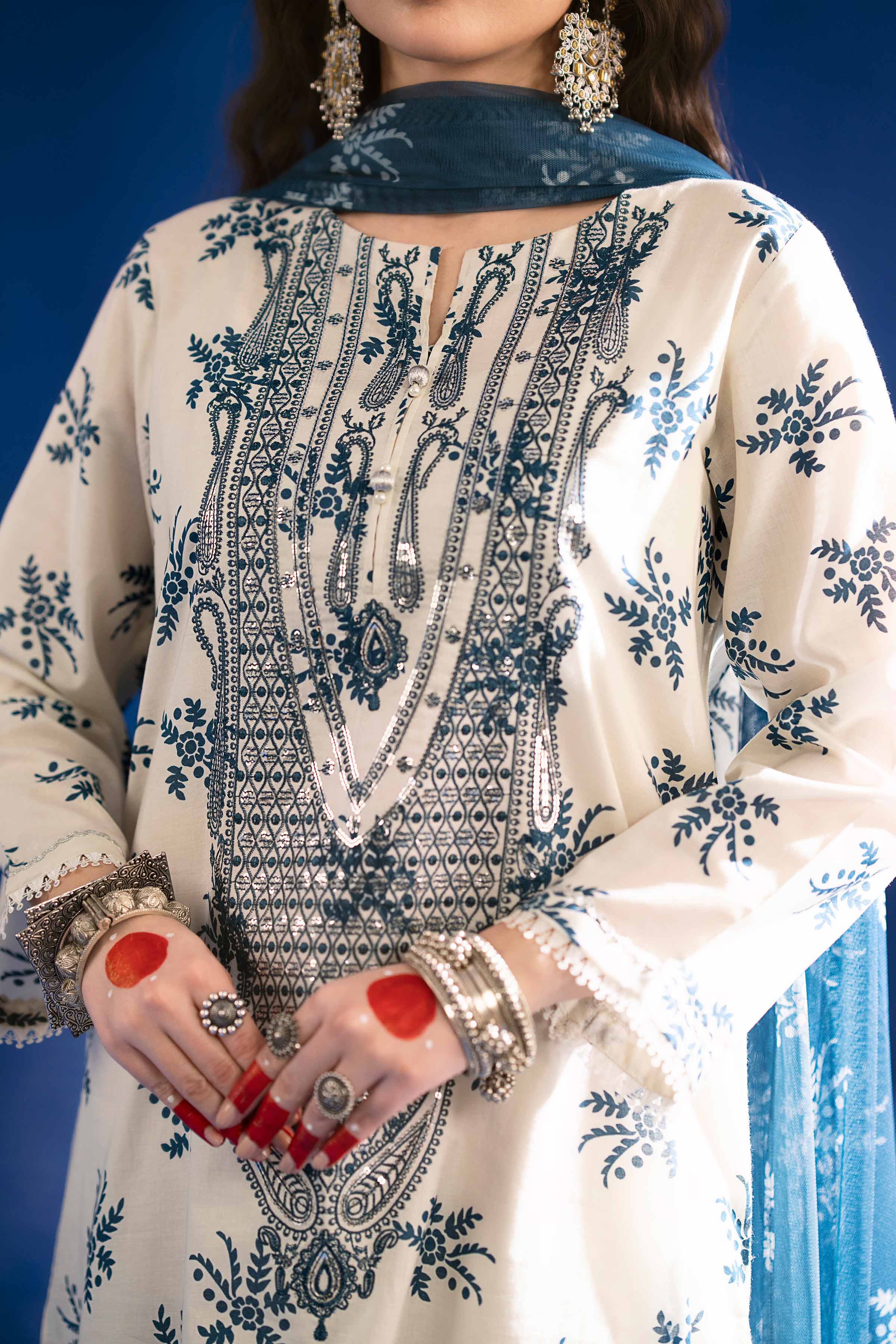 3 Piece - Printed Embroidered Suit - PE25-180
