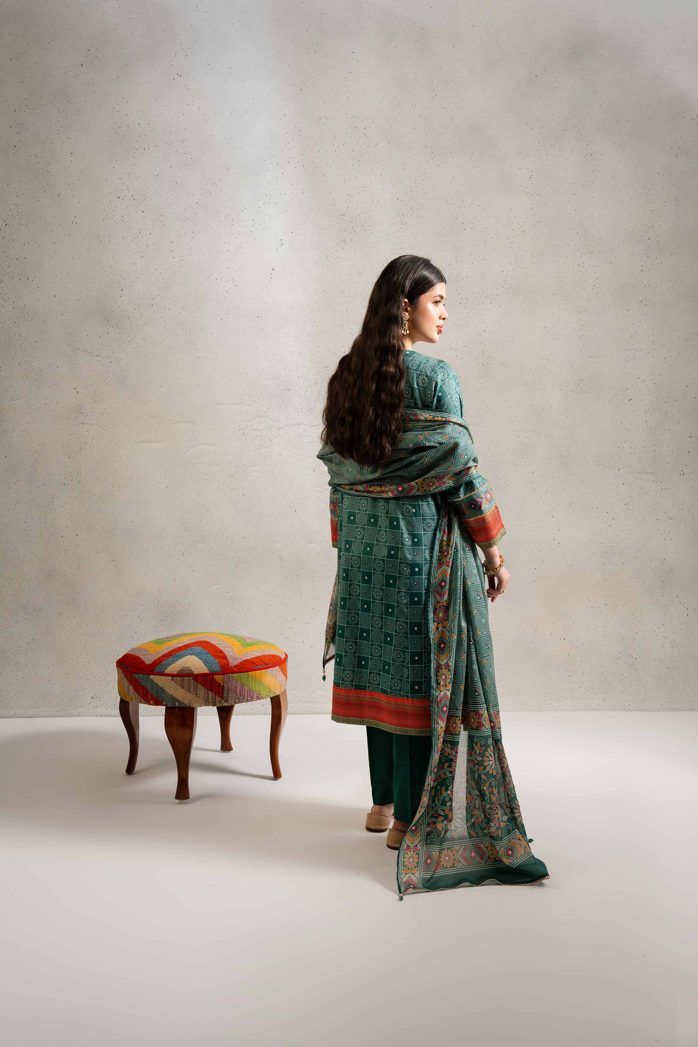3 Piece - Printed Embroidered Suit - PE25-190