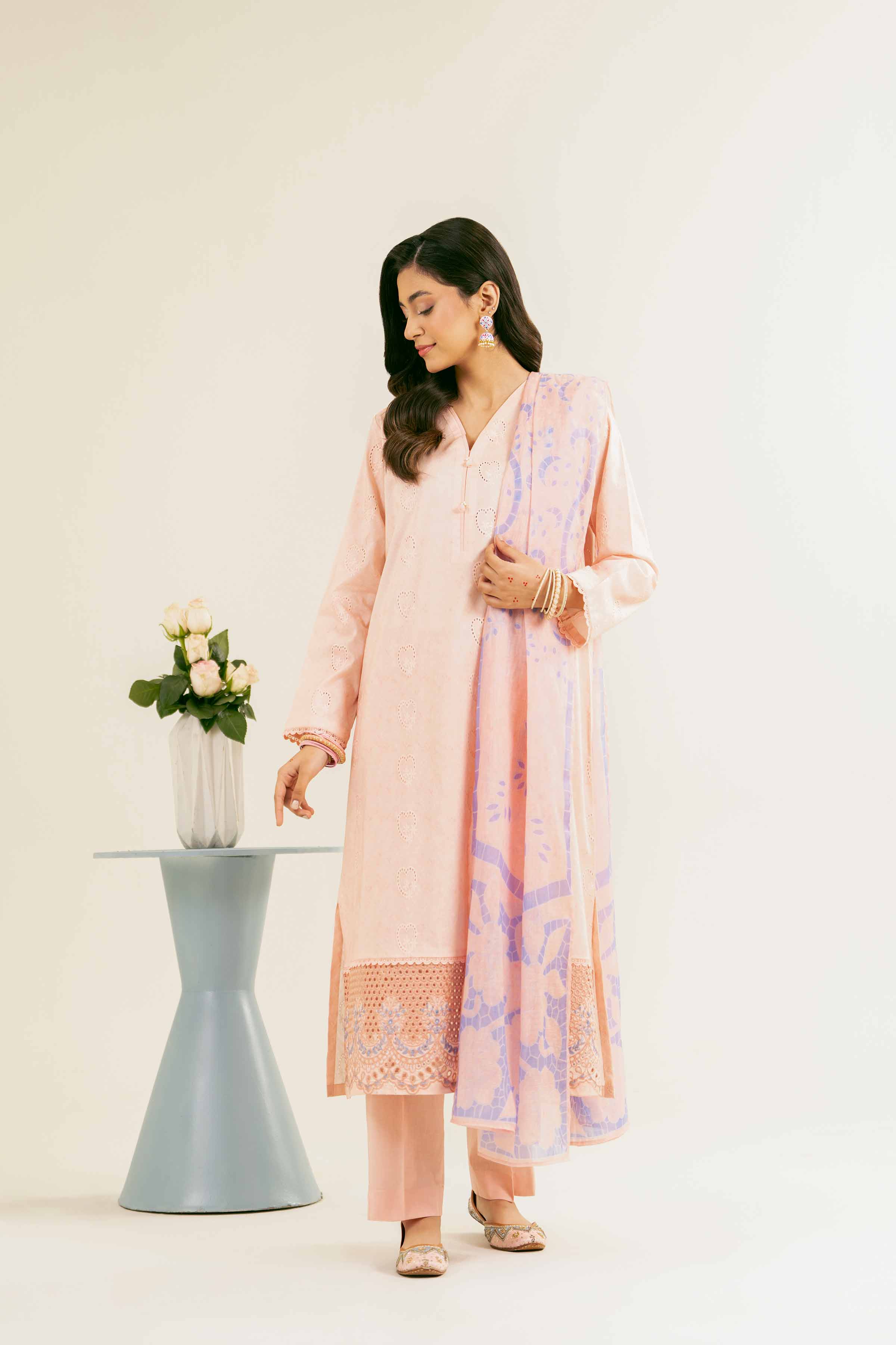 3 Piece - Printed Embroidered Suit - PE25-252