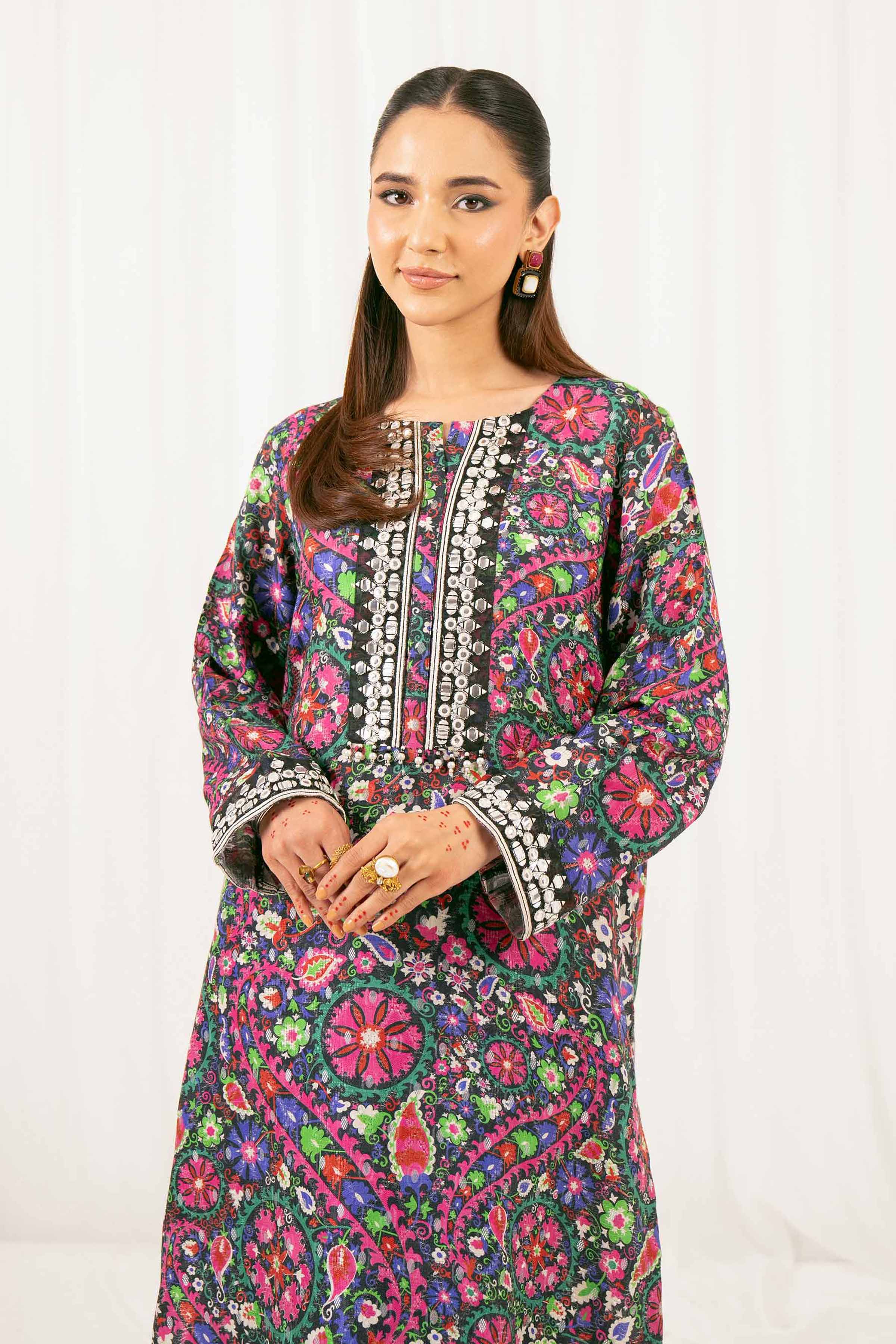 2 Piece - Printed Embroidered Suit - PFE25-28