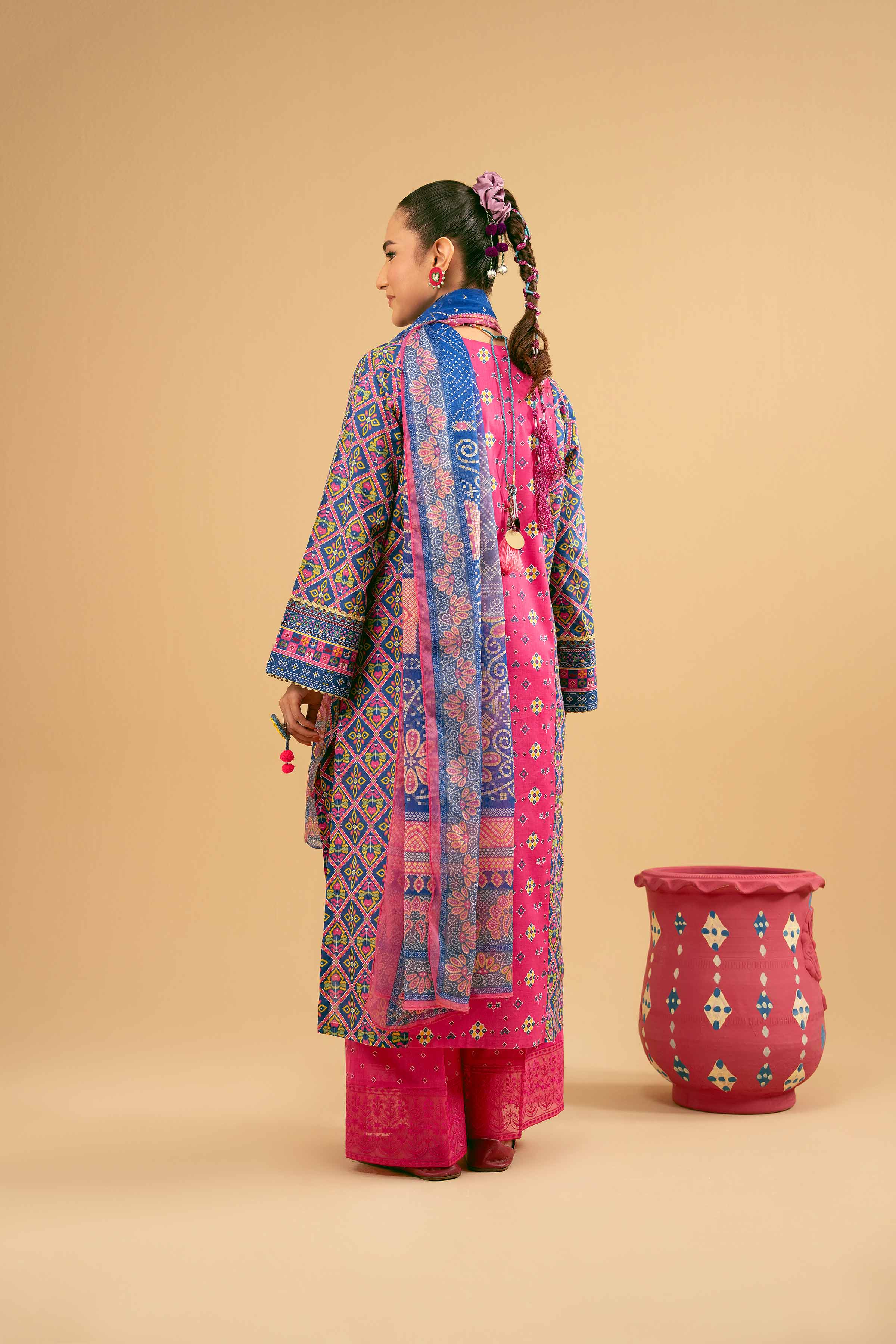 3 Piece - Printed Embroidered Suit - PE25-280