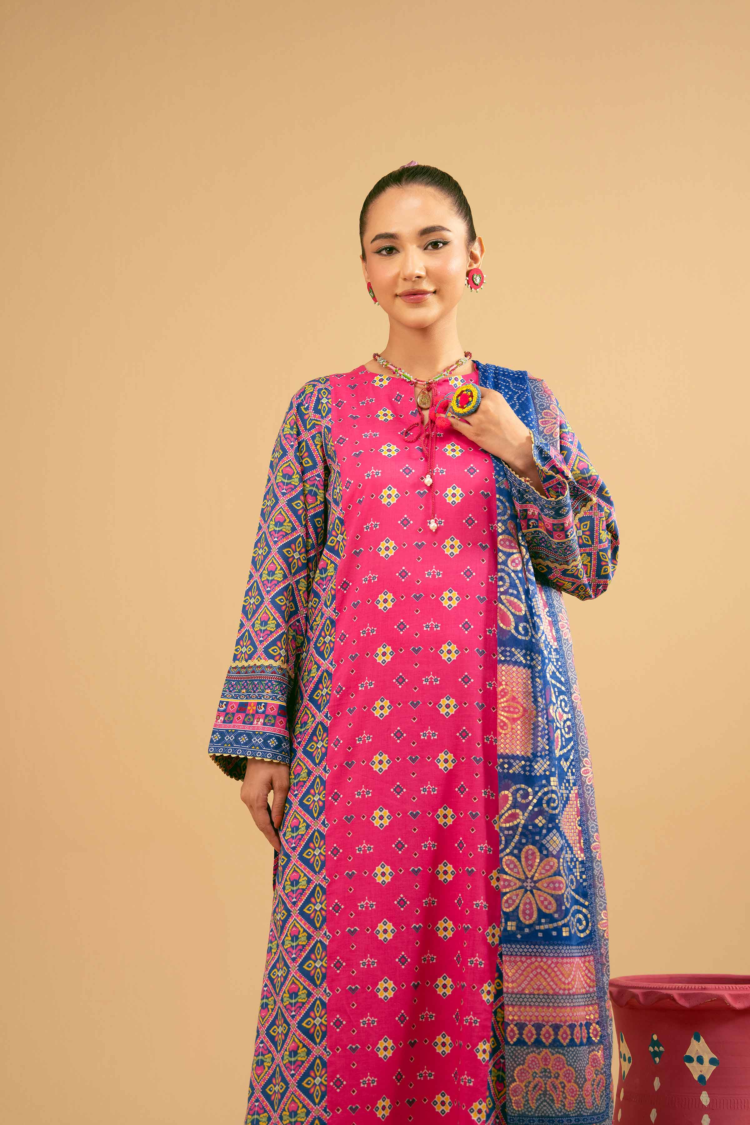 3 Piece - Printed Embroidered Suit - PE25-280