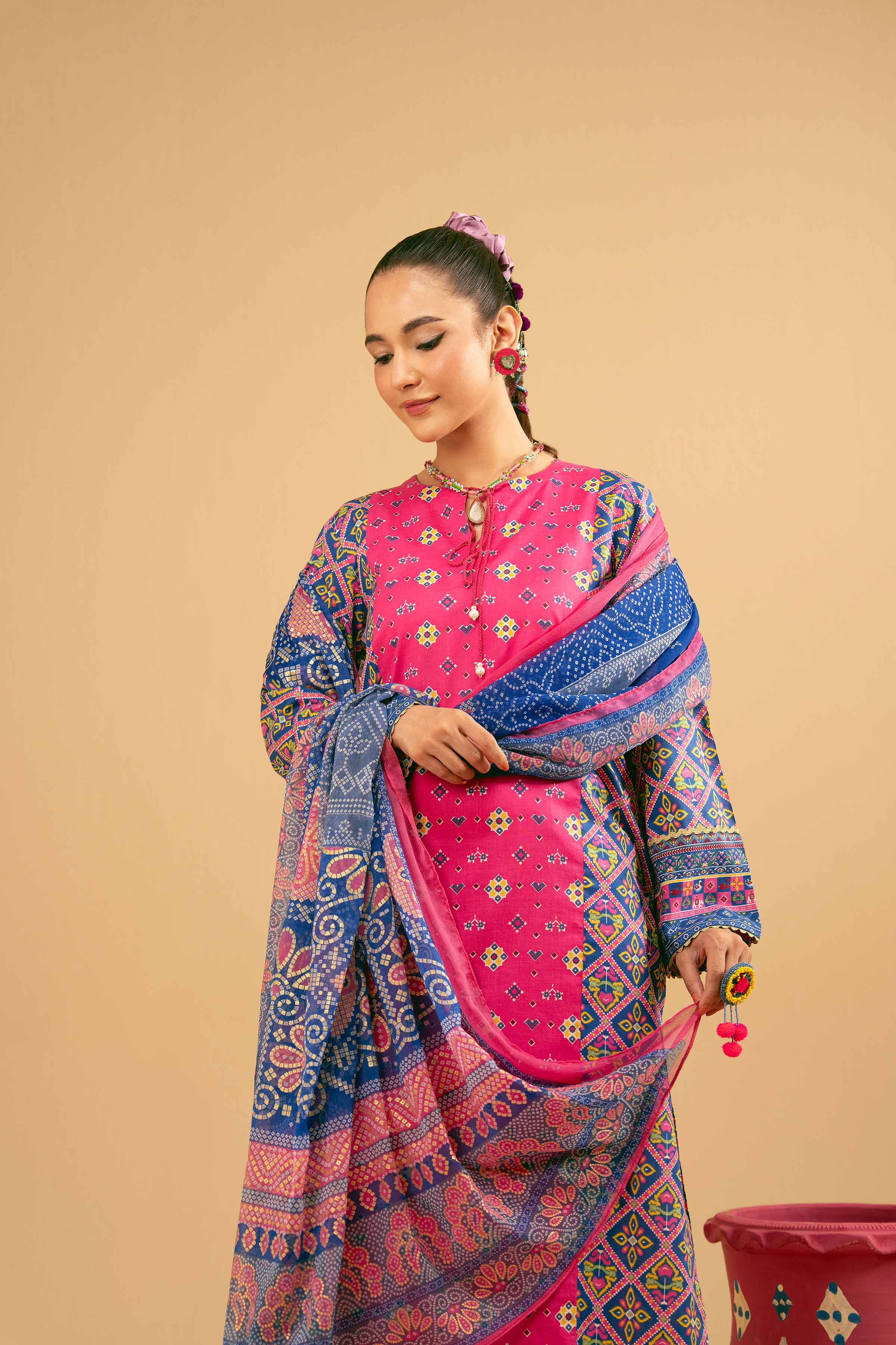3 Piece - Printed Embroidered Suit - PE25-280