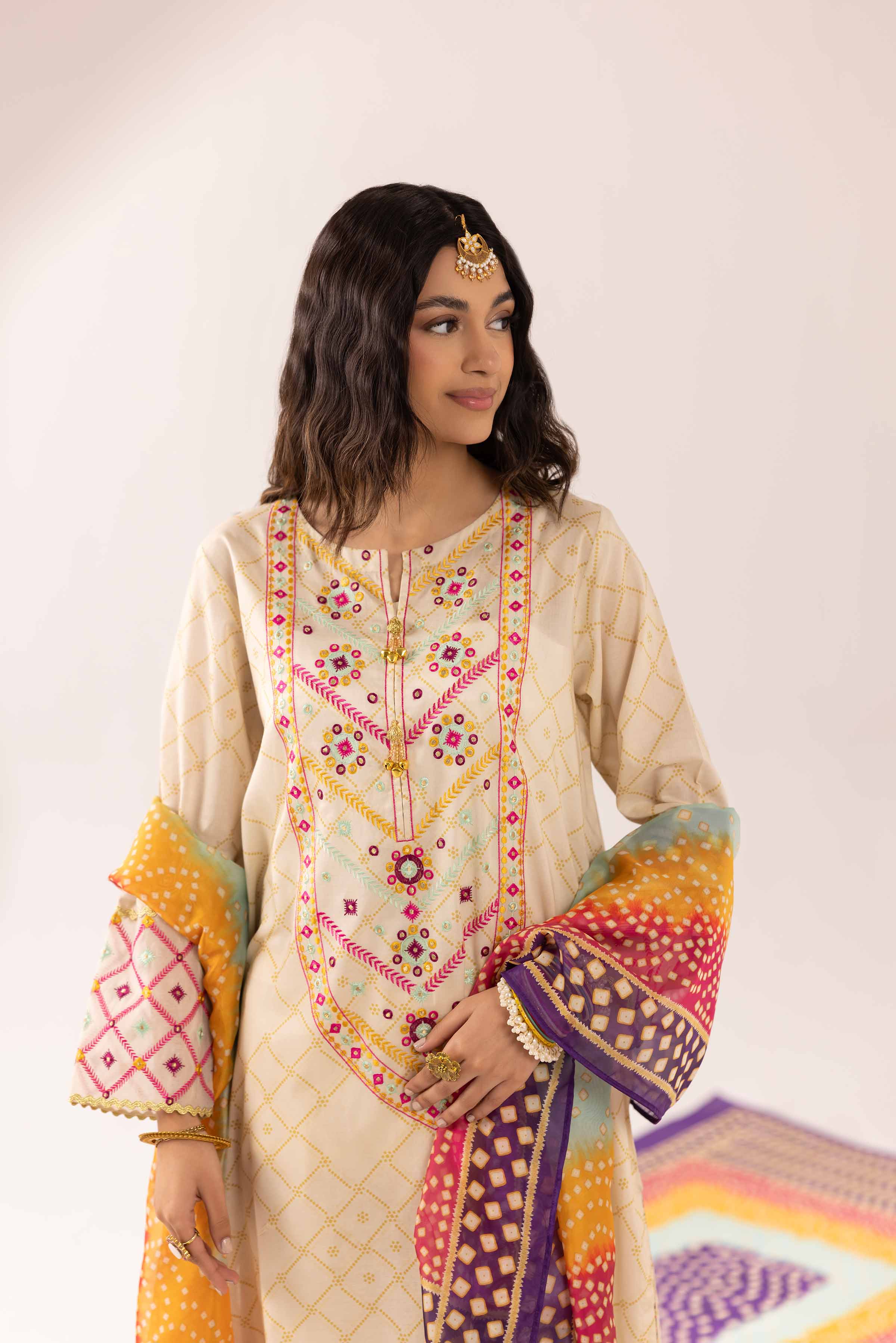 3 Piece - Printed Embroidered Suit - PE25-285