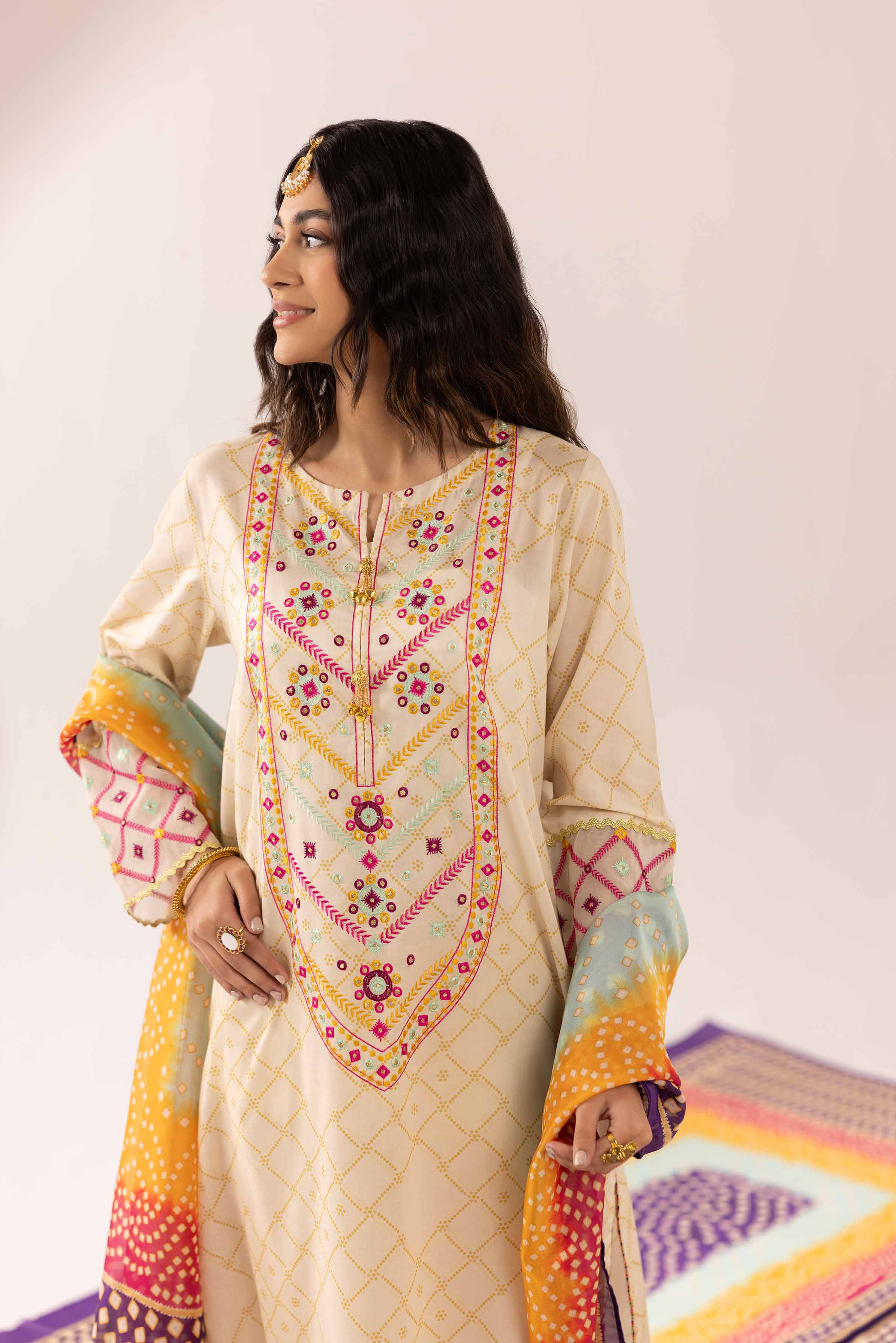3 Piece - Printed Embroidered Suit - PE25-285