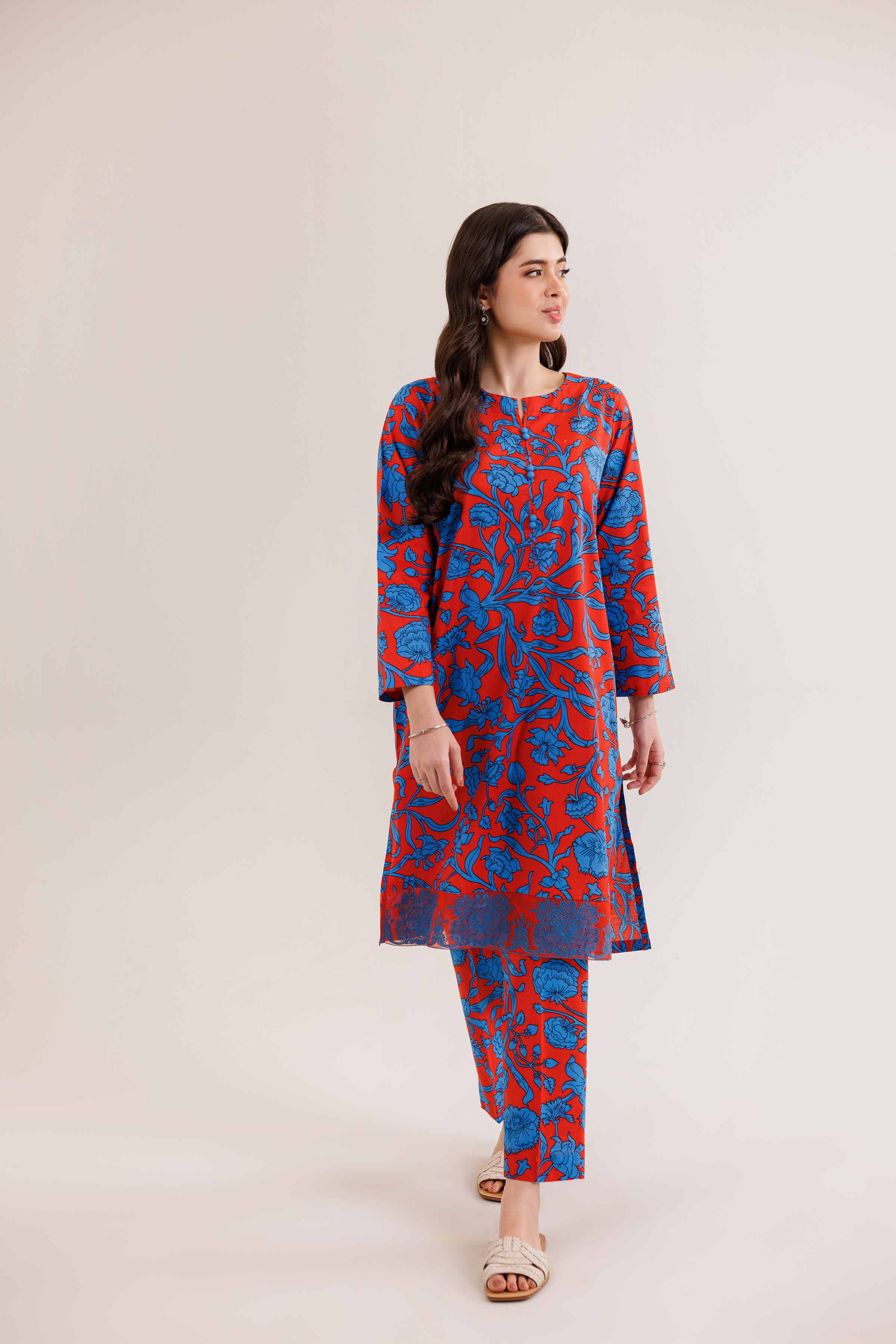 2 Piece - Printed Embroidered Suit - PE25-302