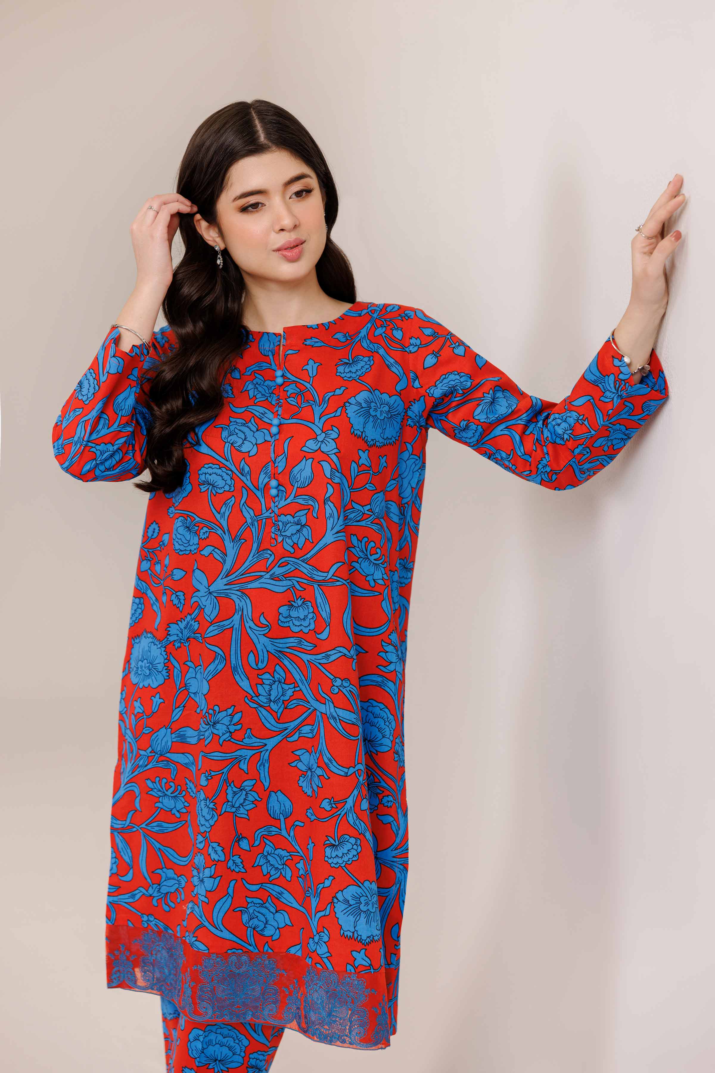 2 Piece - Printed Embroidered Suit - PE25-302