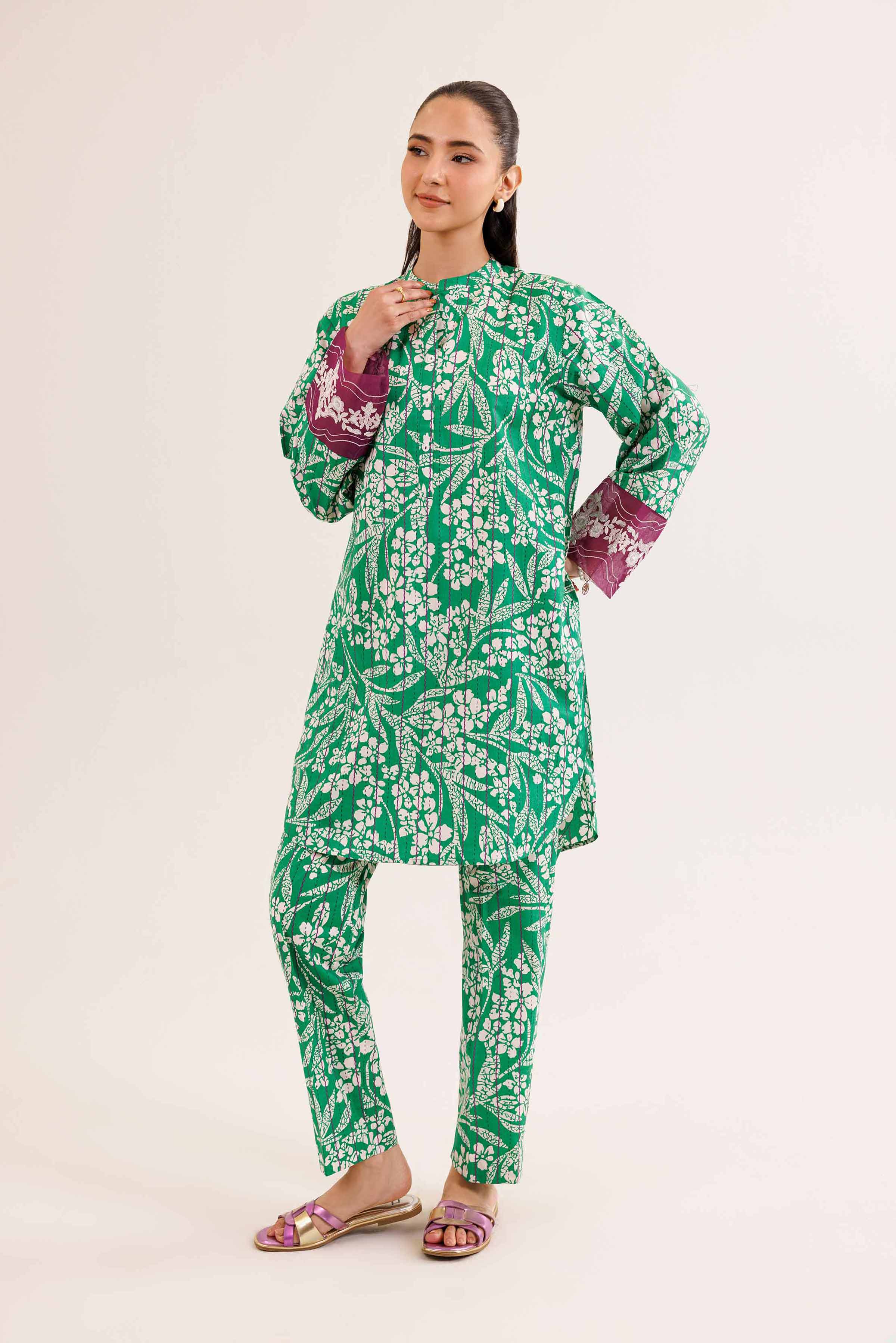 2 Piece - Printed Embroidered Suit - PE25-340