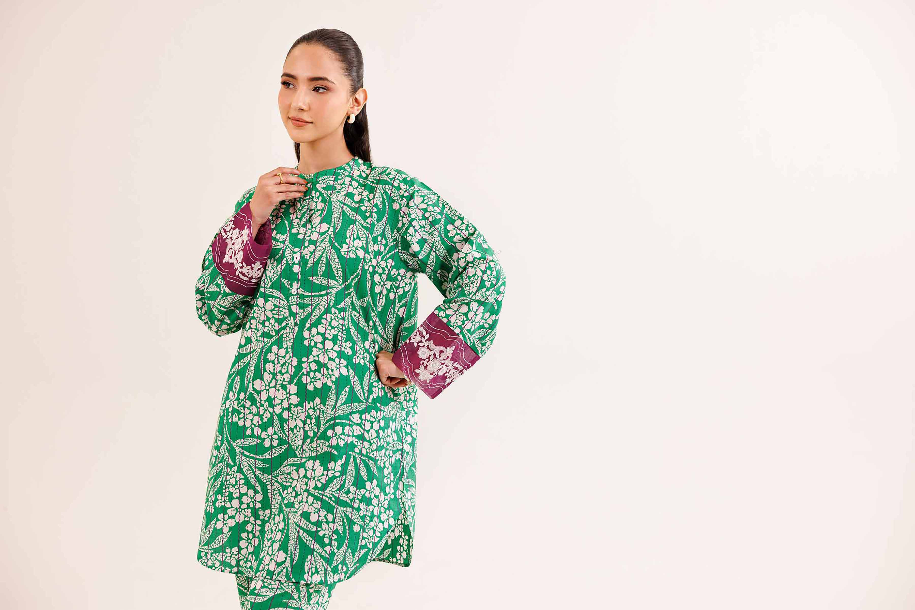 2 Piece - Printed Embroidered Suit - PE25-340