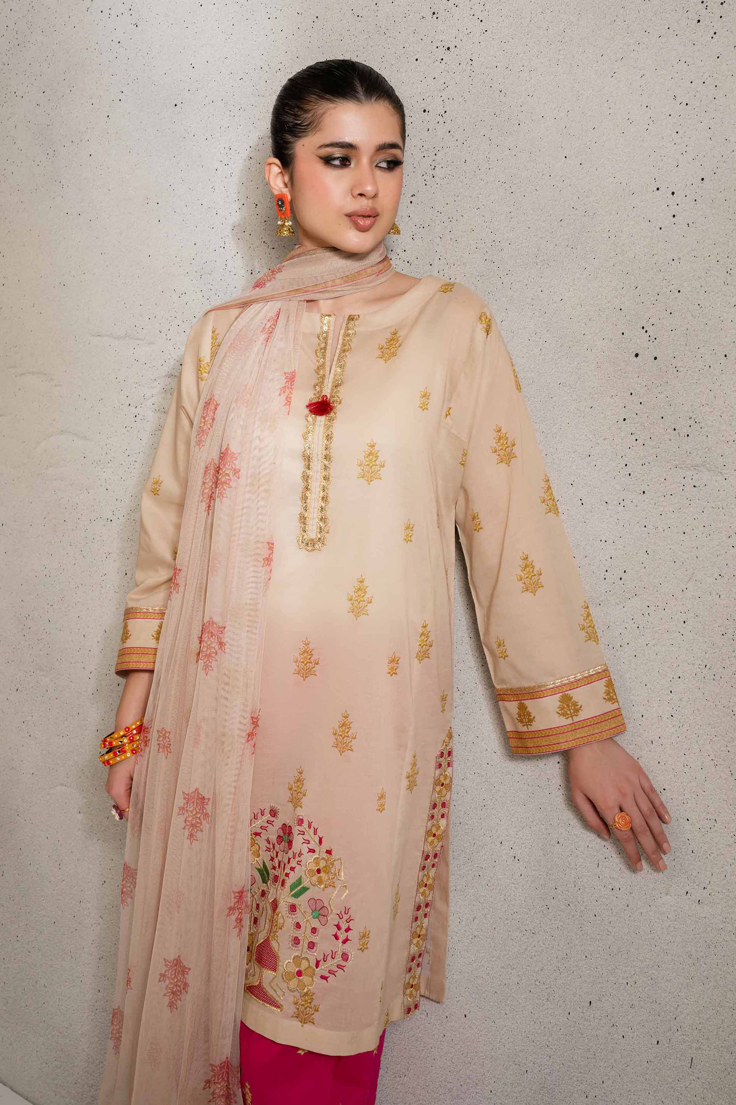 3 Piece - Printed Embroidered Suit - PE25-341