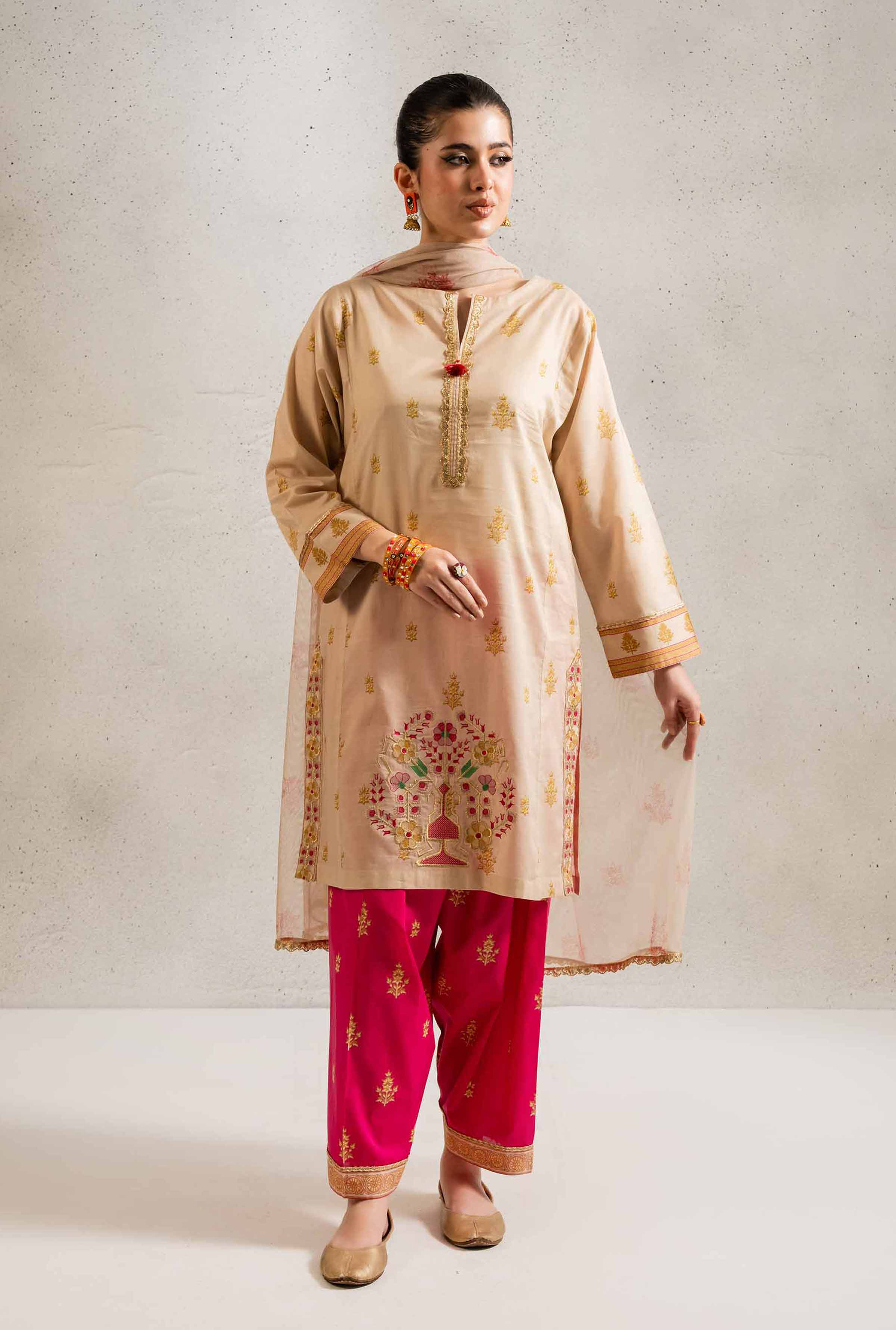 3 Piece - Printed Embroidered Suit - PE25-341