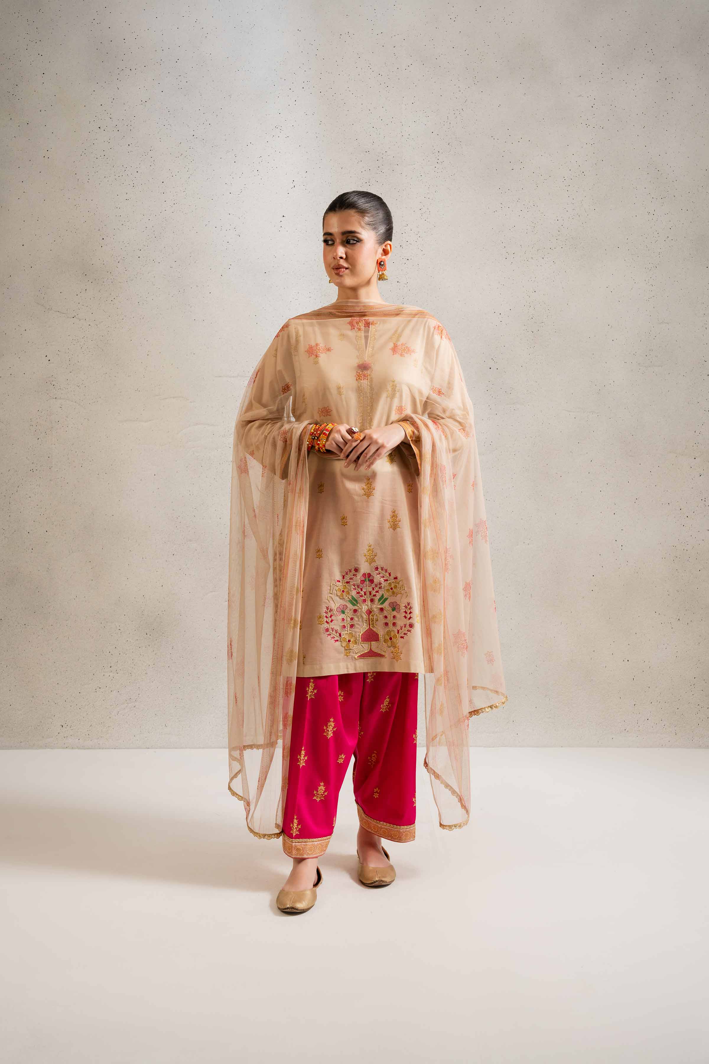 3 Piece - Printed Embroidered Suit - PE25-341