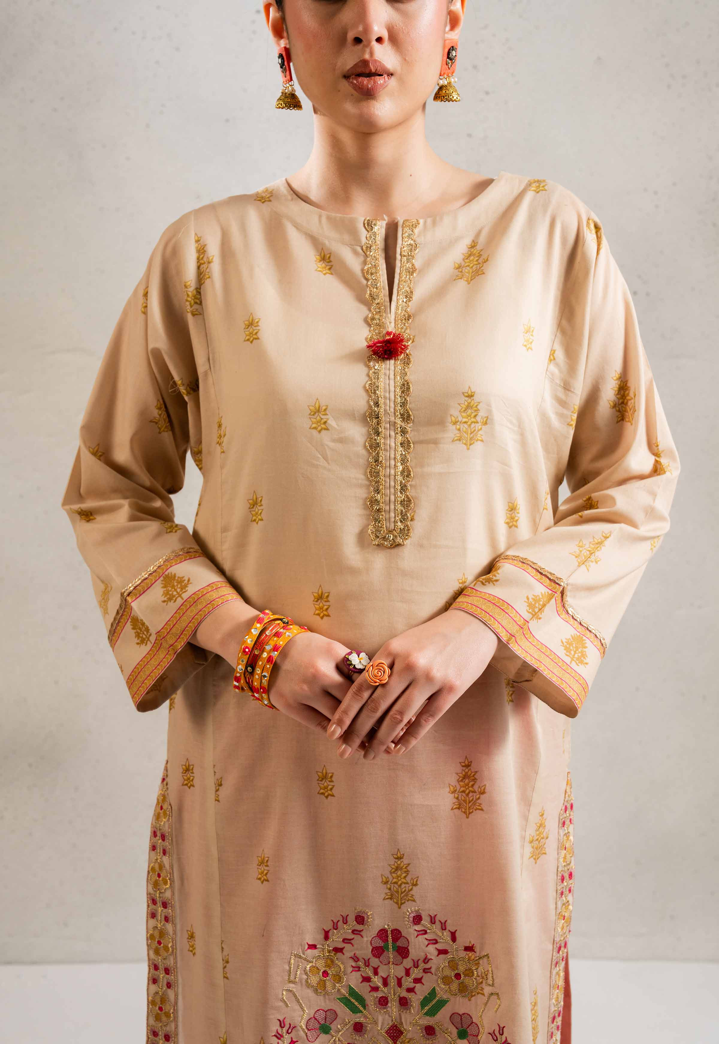 3 Piece - Printed Embroidered Suit - PE25-341