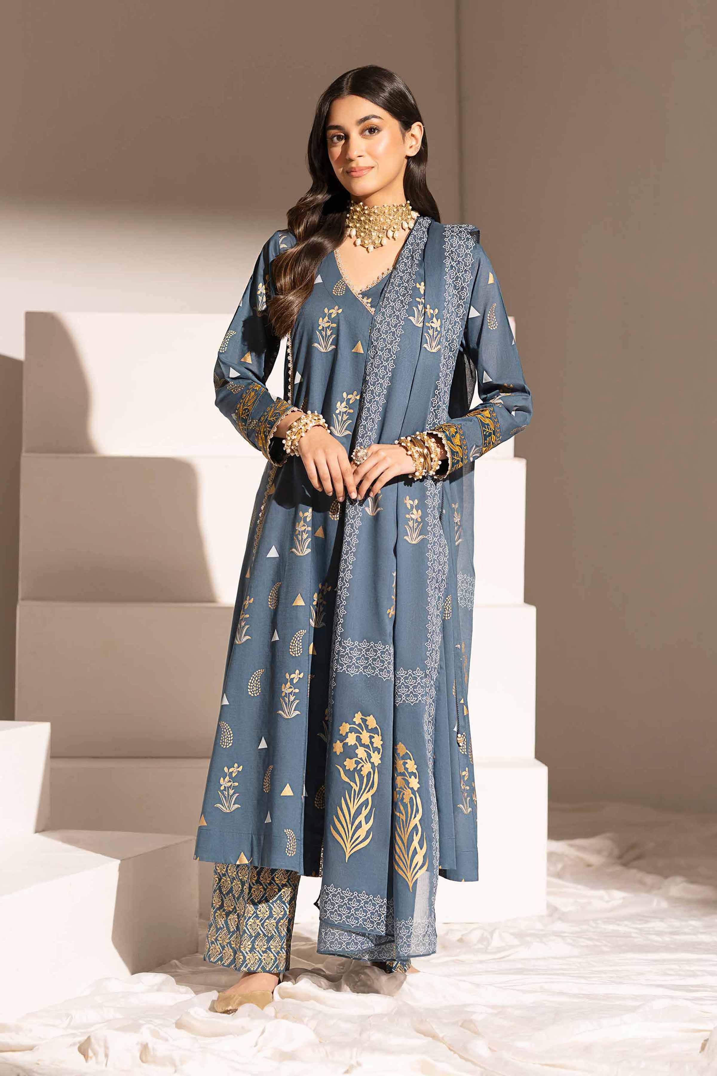 3 Piece - Printed Embroidered Suit - PE25-344