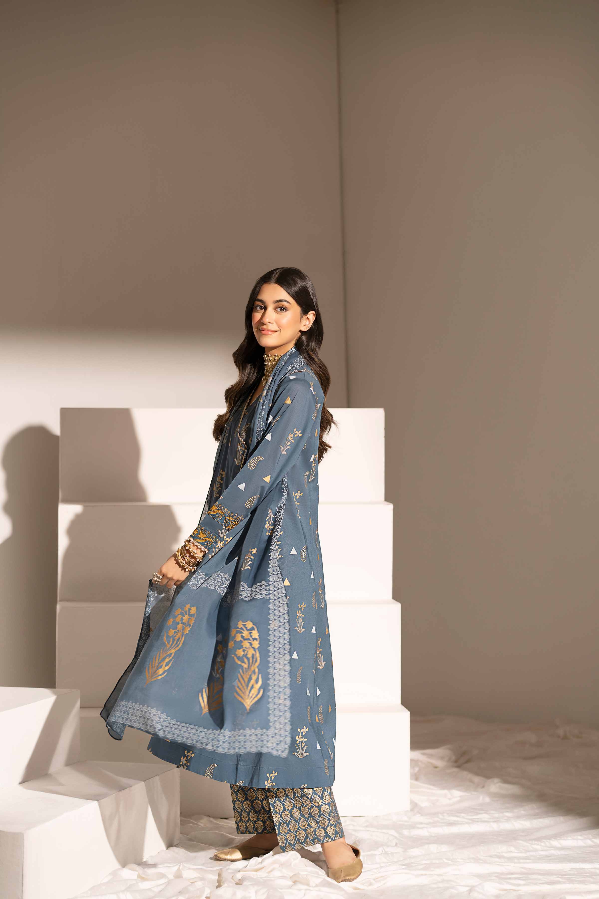 3 Piece - Printed Embroidered Suit - PE25-344