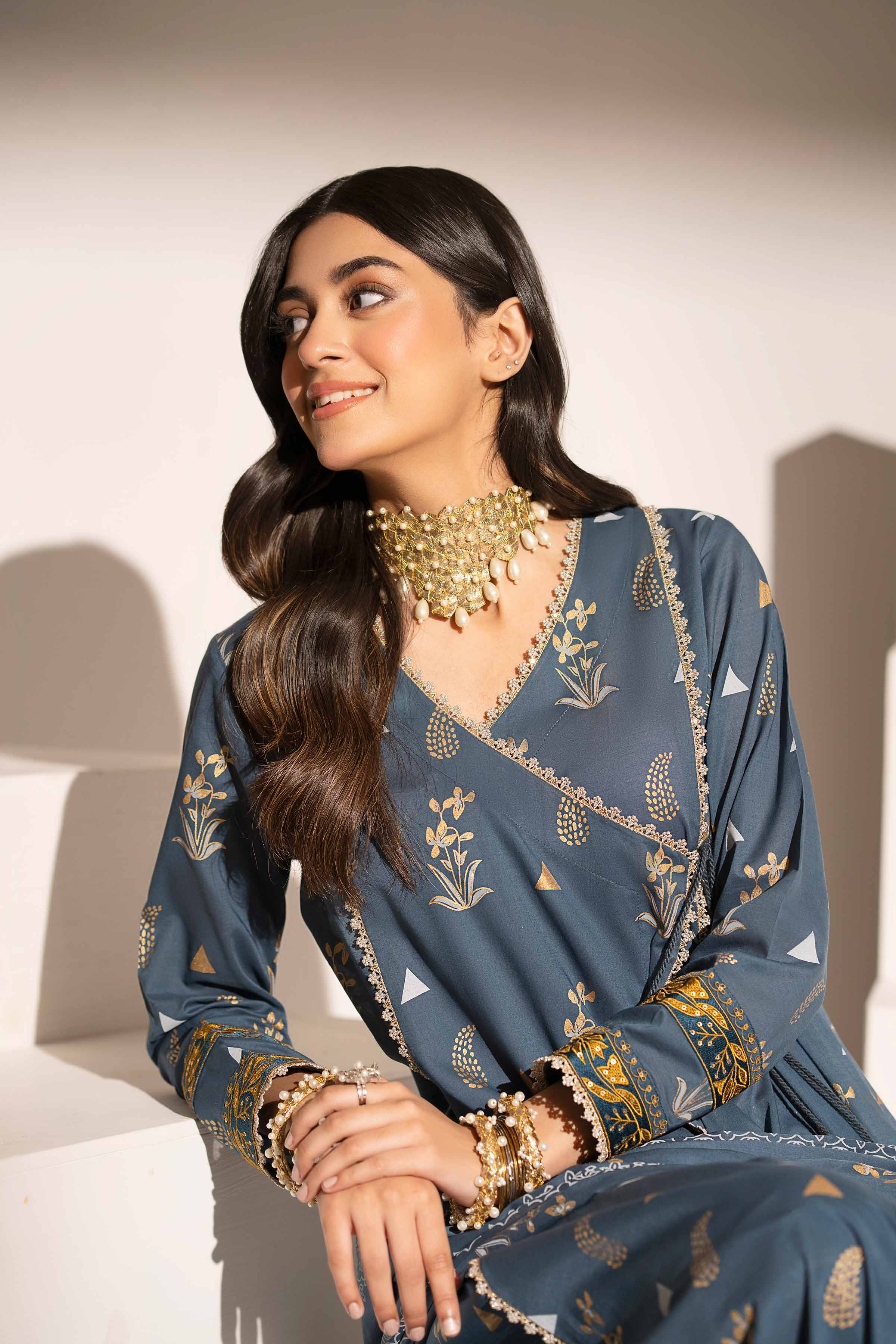 3 Piece - Printed Embroidered Suit - PE25-344