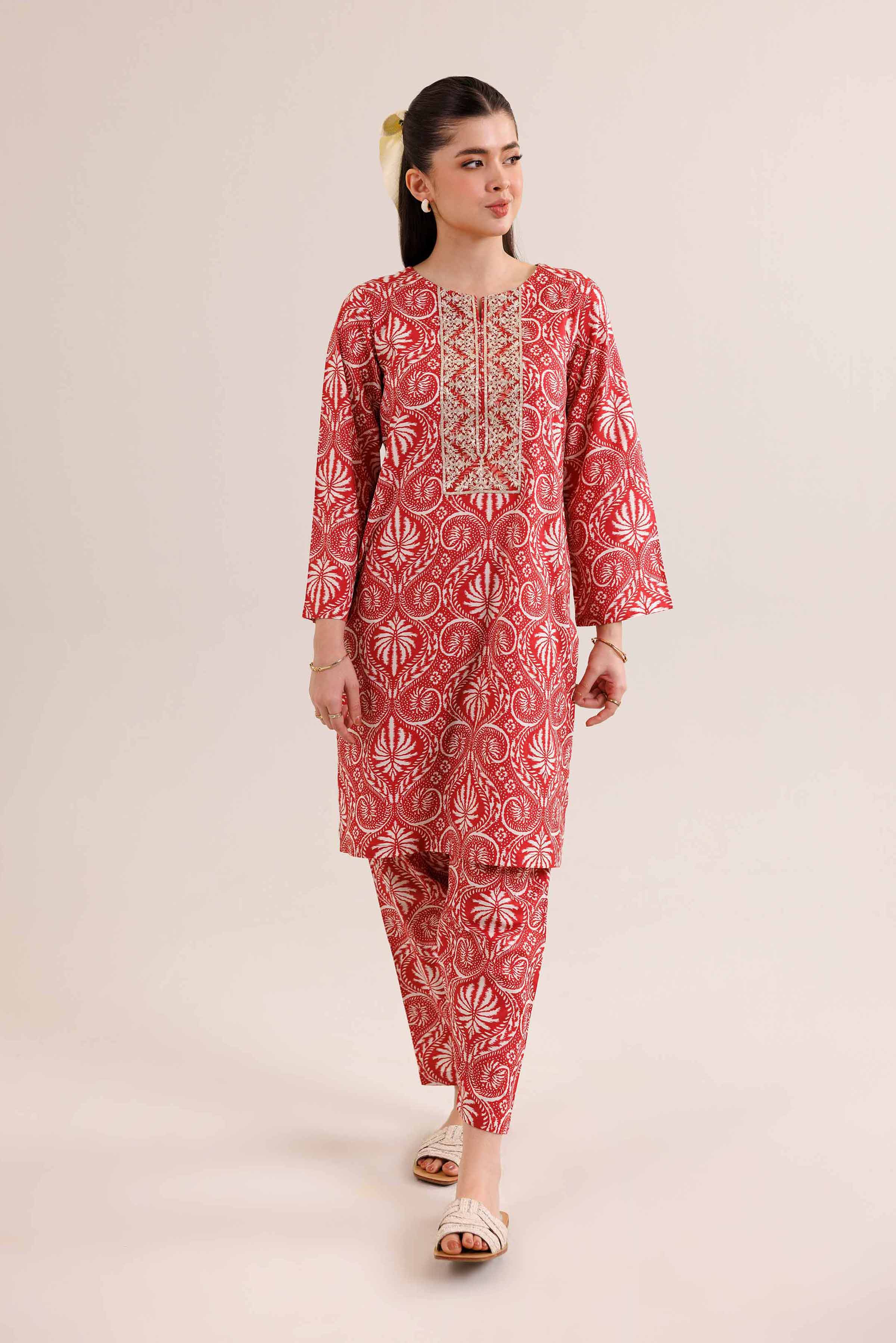2 Piece - Printed Embroidered Suit - PE25-351