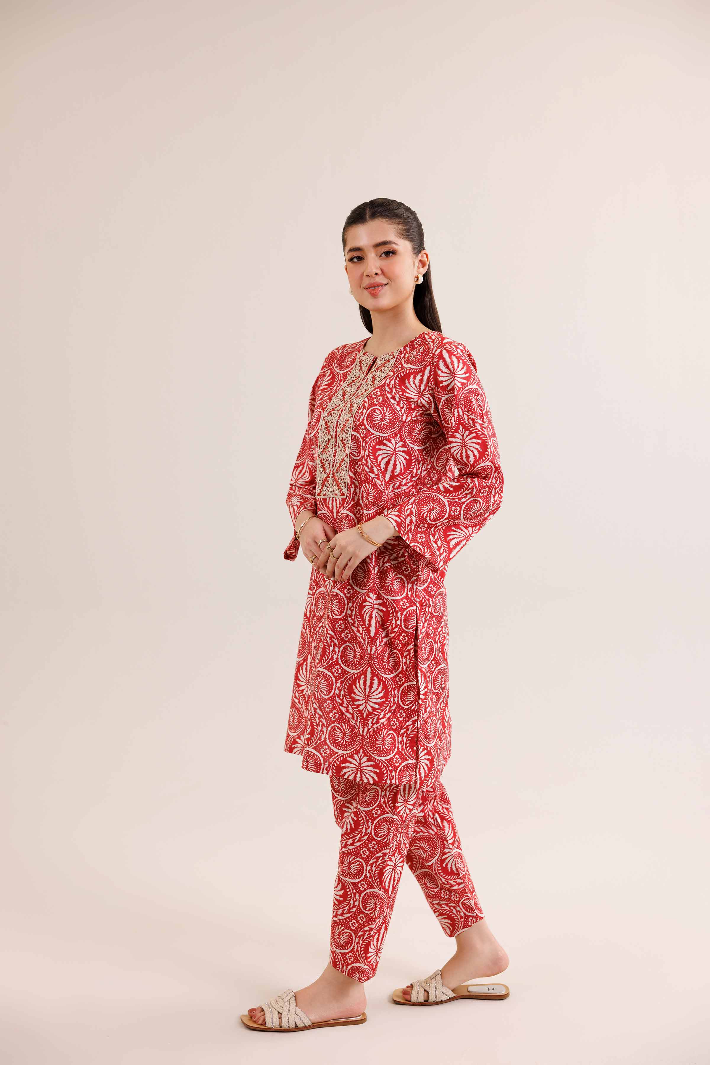 2 Piece - Printed Embroidered Suit - PE25-351